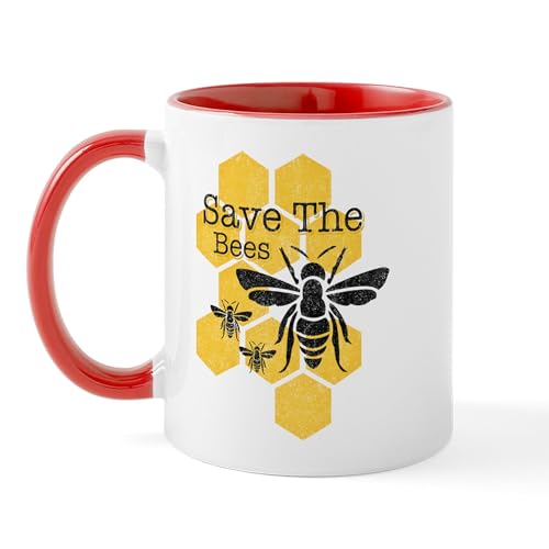 White/Red Inside - Honeycomb Save The Bees Mug