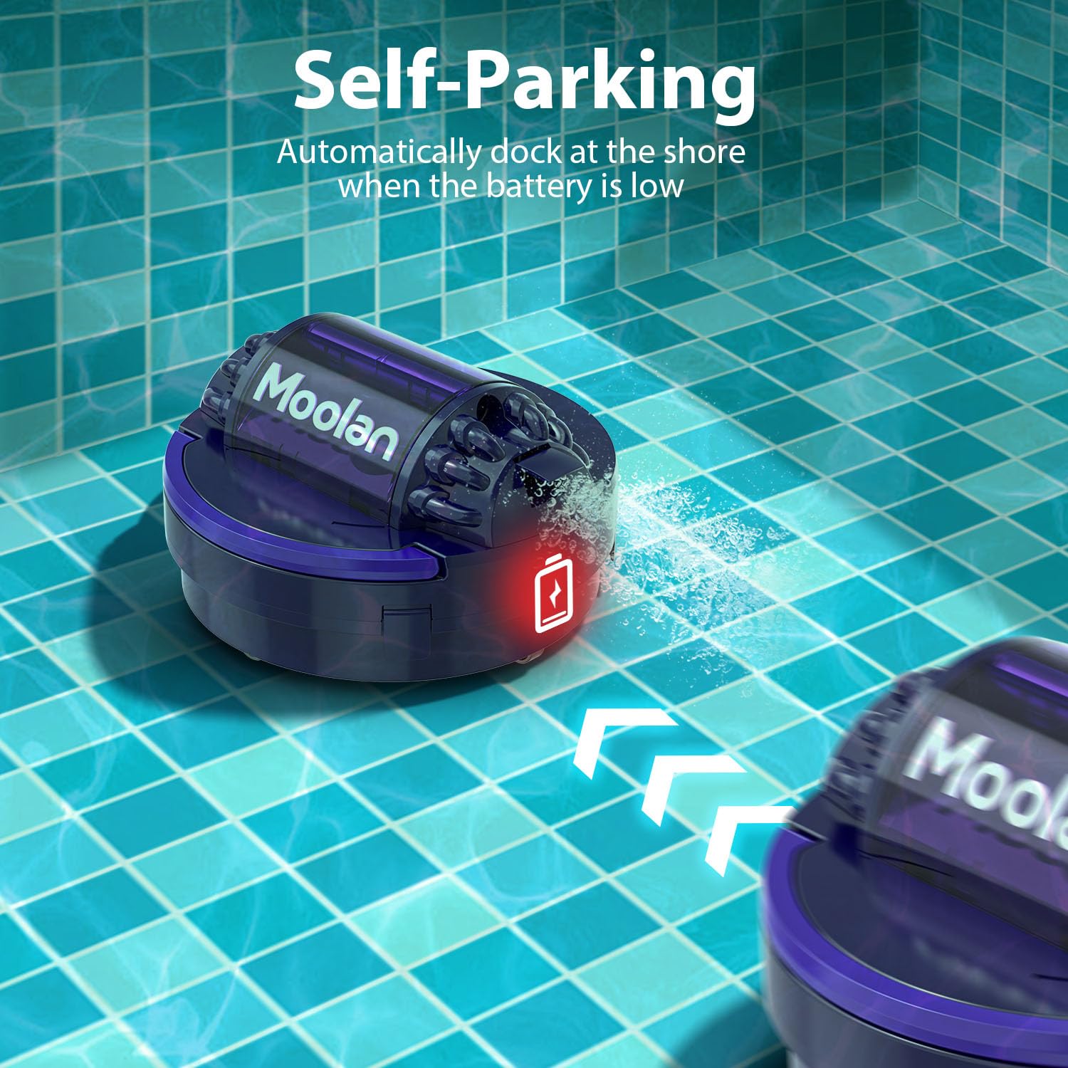 MOOLAN X1 Cordless Robotic Pool Vacuum Cleaner - 120 Min Runtime, Dual-Motor, Self-Parking for Above/In-Ground Pools up to 914 Sq Ft - Ideal for Weekly Pool Maintenance & Quick Cleanups