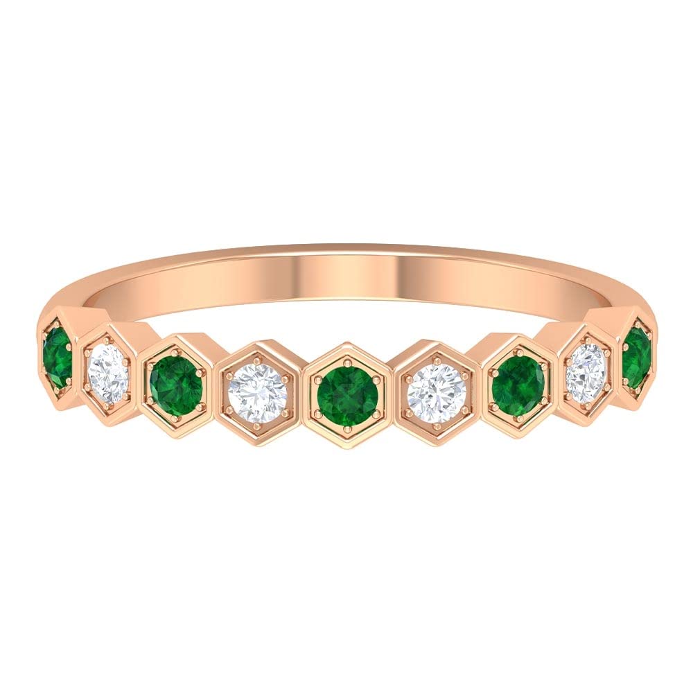 1/2 CT Emerald and Diamond Half Eternity Ring - 14K Solid Gold Hexagon Wedding Band for Women, Anniversary Gift, Bridal Jewelry (Perfect for Engagement, Proposal, Valentine's Day & Special Occasions)