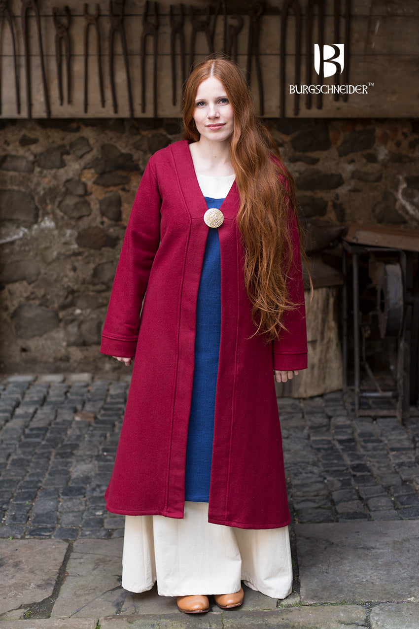 Birka Coat Aslaug Red - Viking-Inspired Wool Coat for Women | Perfect for Medieval Reenactments, LARP, and Winter Fashion