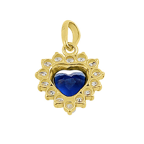 14K Yellow Gold Heart Halo Blue Sapphire & CZ Pendant Necklace for Women - Elegant Valentine's Day Gift, Anniversary Jewelry for Her, Perfect for Romantic Occasions and Special Celebrations