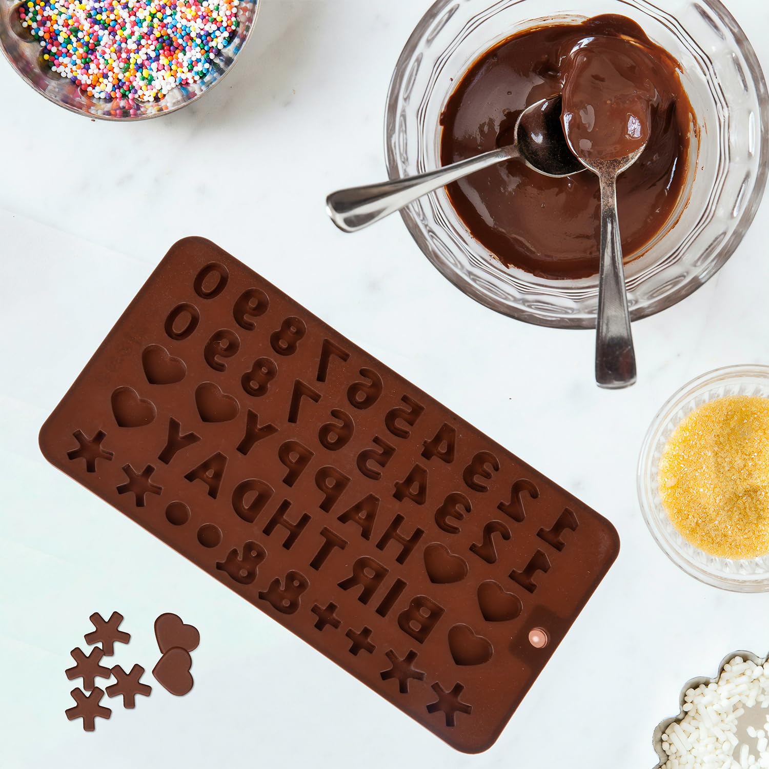 Premium Silicone Chocolate Mold Set - Heart Shaped Baking Molds for Cookies, Cakes & Candies | Non-Stick Number Cake Pan | DIY Dessert Making Tools for Valentine's Day, Birthday Parties & Holiday Baking Gifts