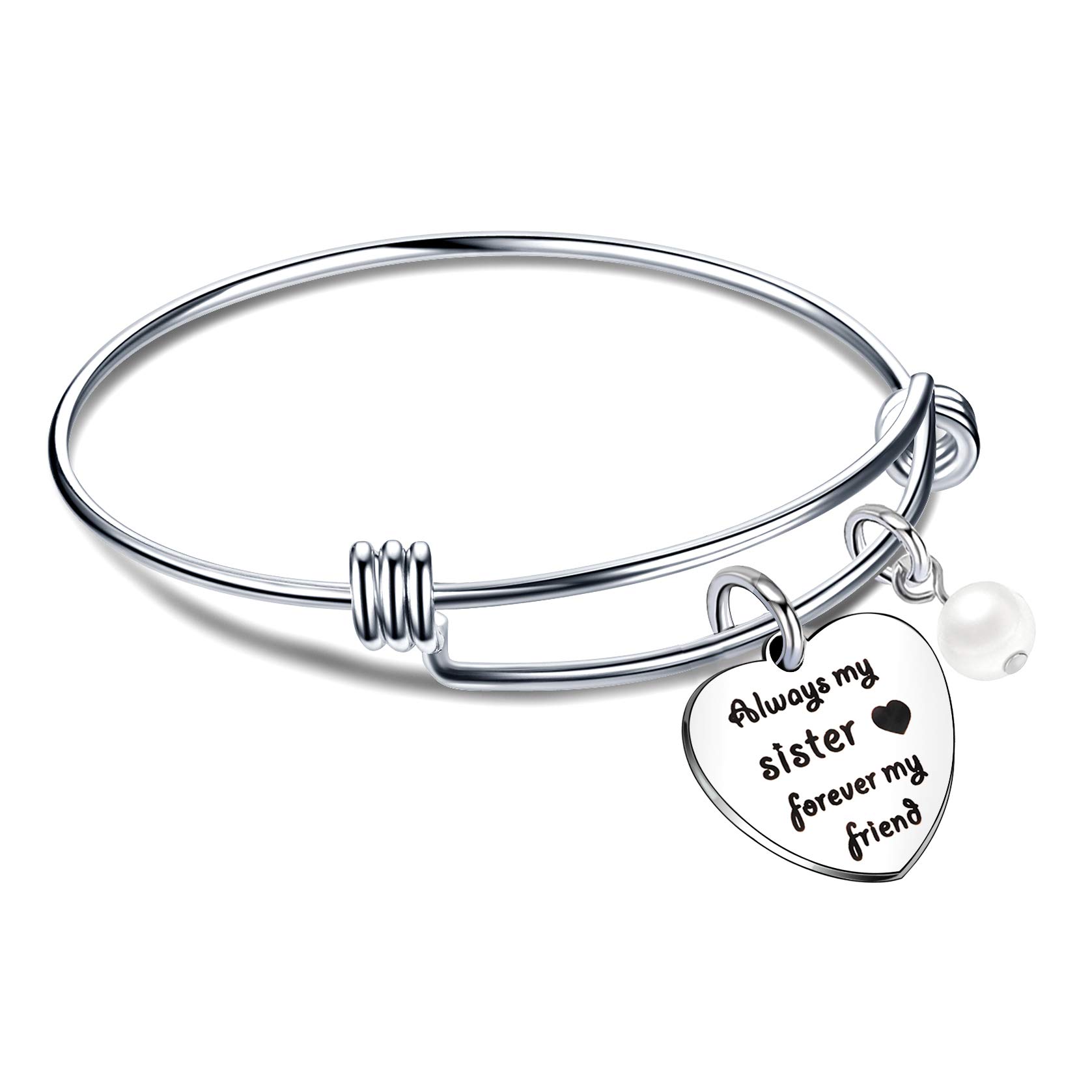 Pearl Bangle Bracelet for Women - Sister Gift Set, Long Distance Birthday & Christmas Present for Best Friends - Perfect for Anniversaries, Graduation, and Special Occasions
