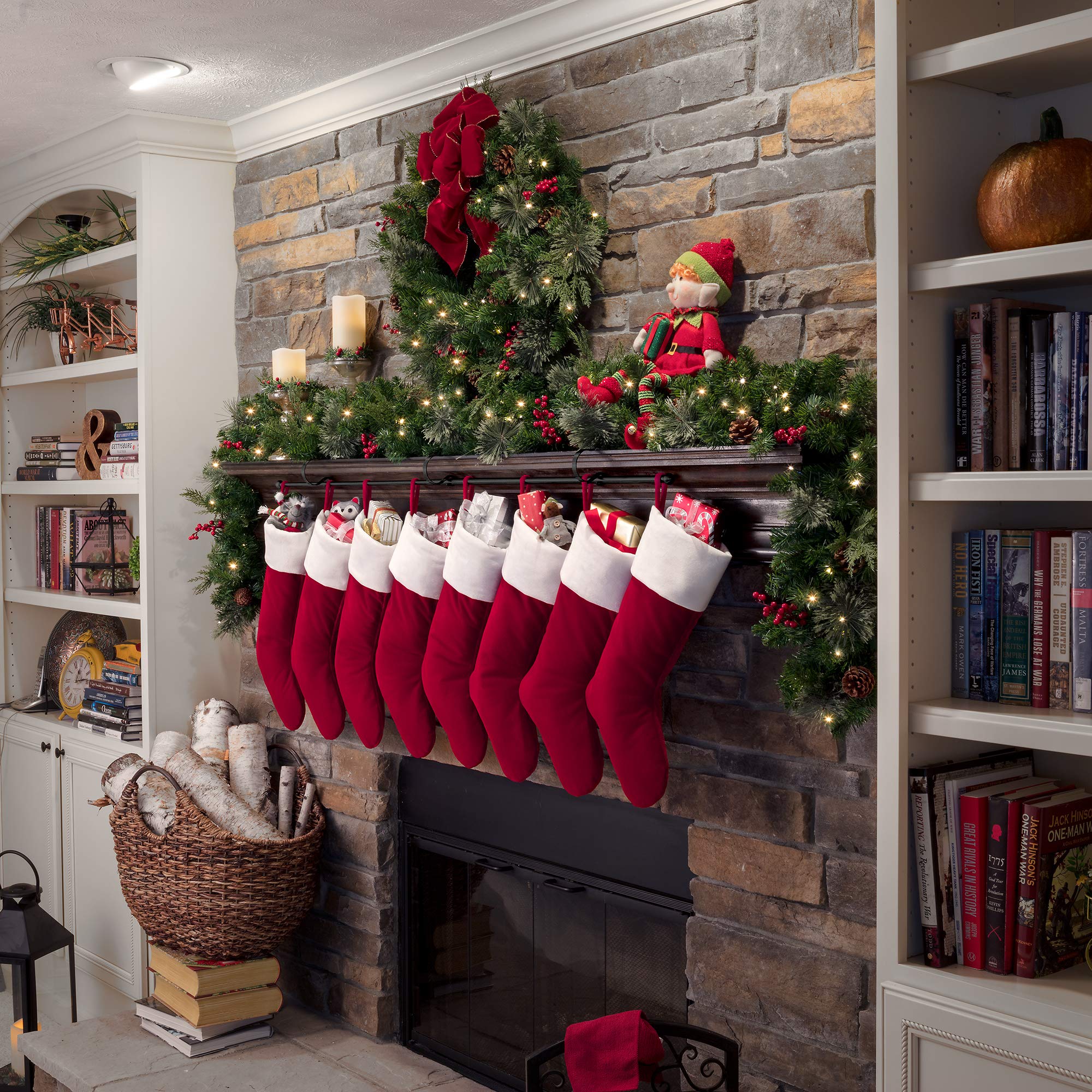 Original MantleClip Stocking Holder Rod - Matte Black Fireplace Mantel Hanger for Large Families, Holds Multiple Stockings (Fits Up to 3