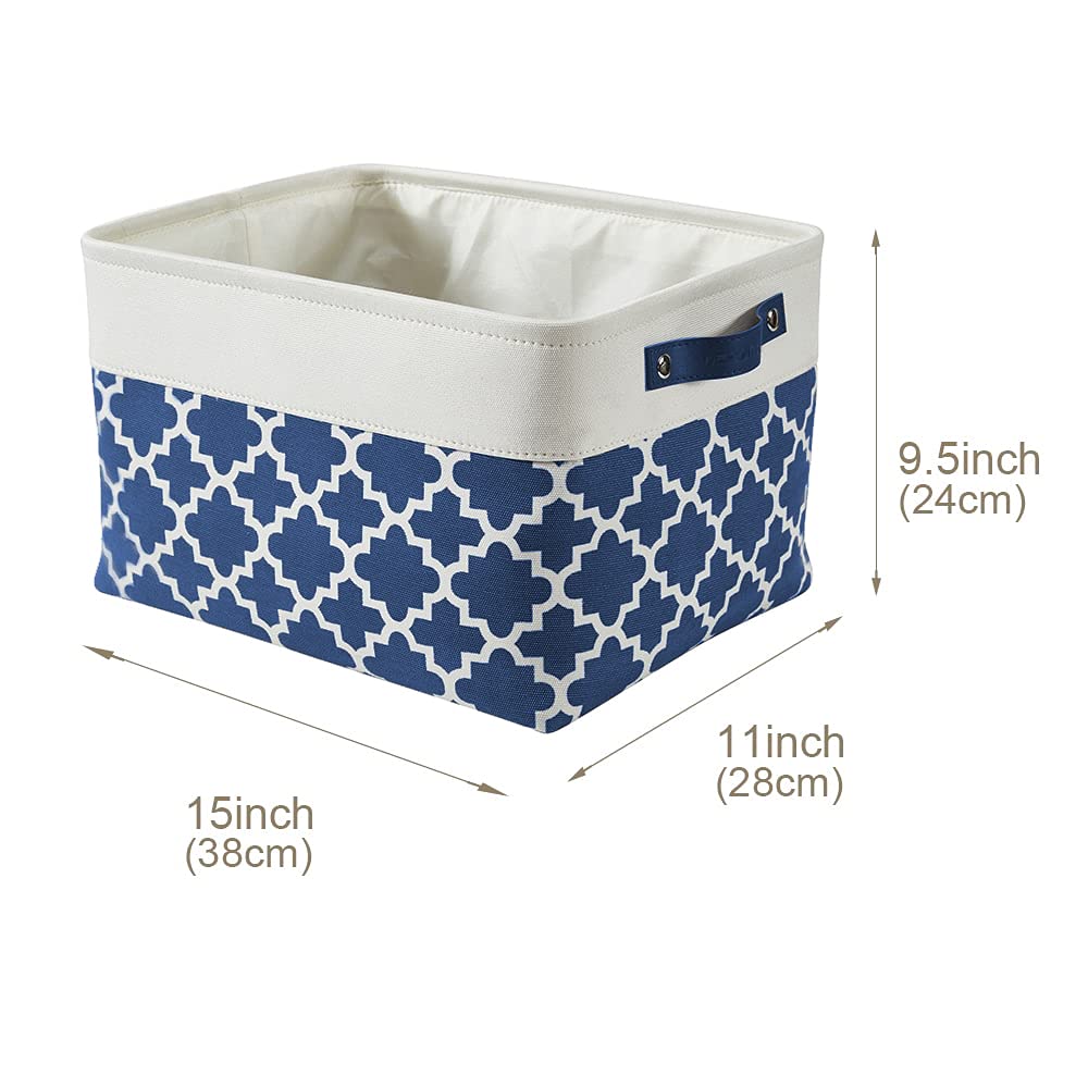 DECOMOMO Blue Fabric Storage Bins - Large 3-Pack Woven Baskets for Shelves, Closet Organization, Toys & Nursery Storage - Perfect for Home, Office & Kids Room Organization (Blue Patterns)