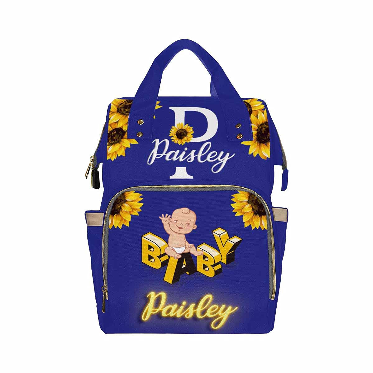 **Personalized Floral Diaper Backpack - Custom Name Monogram Sunflower Nursing Bag for Moms, Waterproof Multifunctional Baby Travel Daypack (Ideal for Outings, Hospital Visits & Baby Showers)**