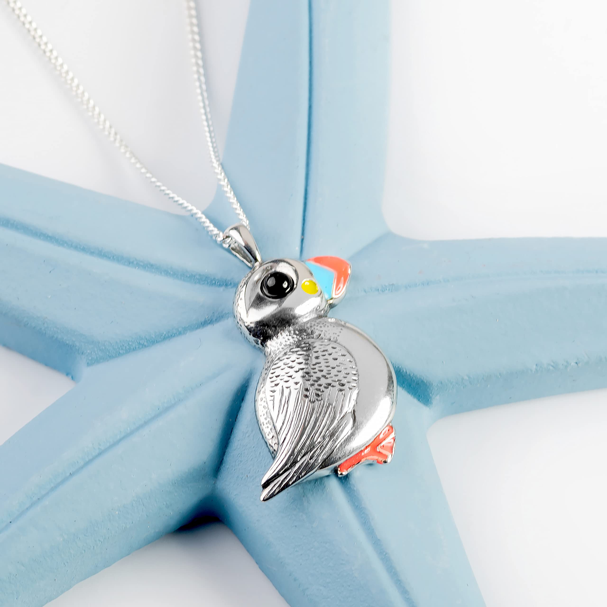 925 Sterling Silver Large Puffin Necklace - Elegant Bird Jewelry for Women | Nature Lover Gift for Her | Perfect for Beach Vacations, Birdwatching Trips & Outdoor Adventures