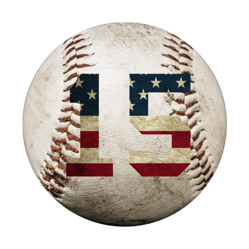 USA Flag Baseball Number 15 Phone Stand - Swappable PopGrip for iPhone, Samsung & Tablets | Perfect for Baseball Fans, Patriotic Decor & Phone Support