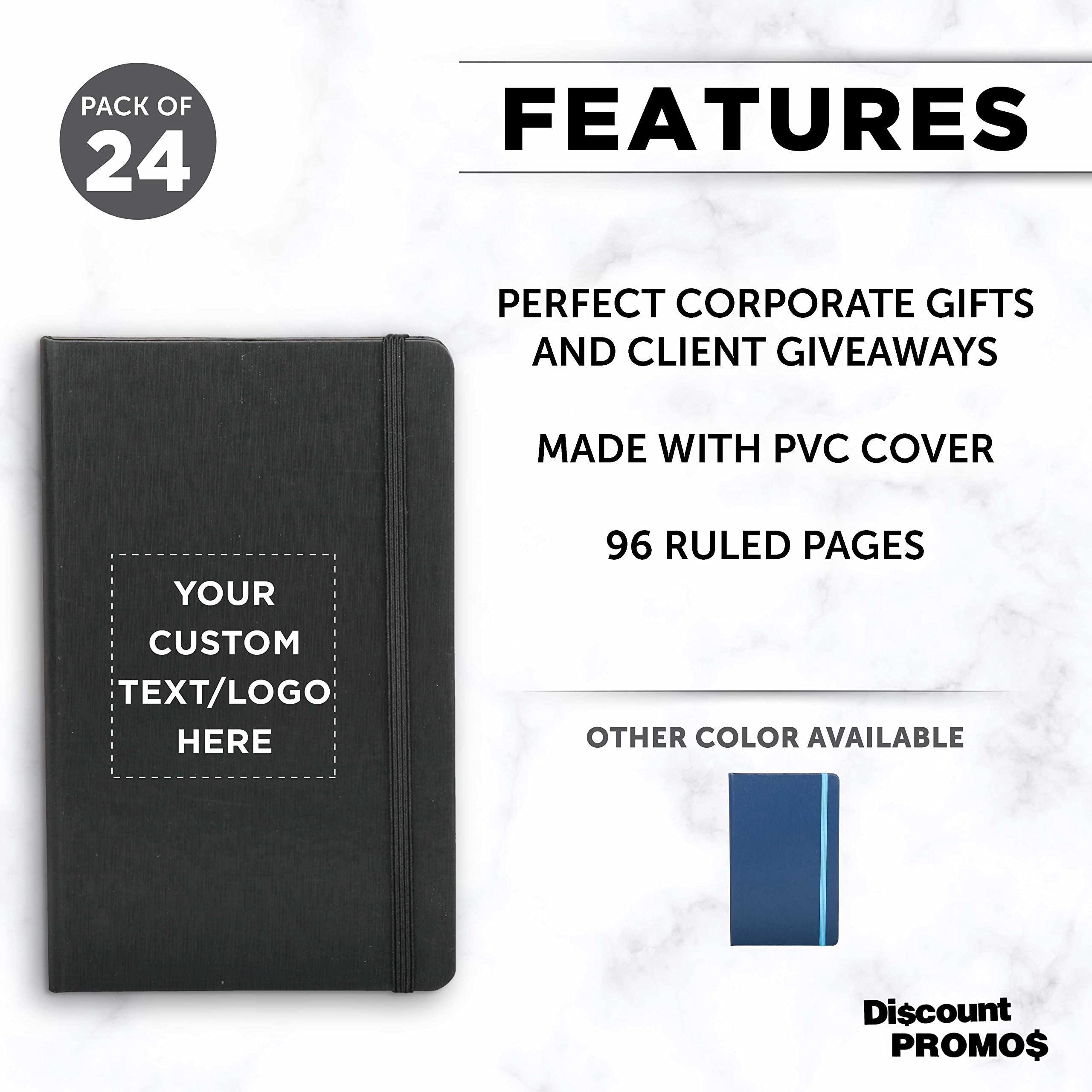 Custom Hardcover Notebook Journals with Elastic Band - Set of 24 Personalized Bulk Pack for School, Office & Home Use - Premium Black Writing Notebooks - Ideal for Note Taking, Journaling, Gift Giving & Business Meetings