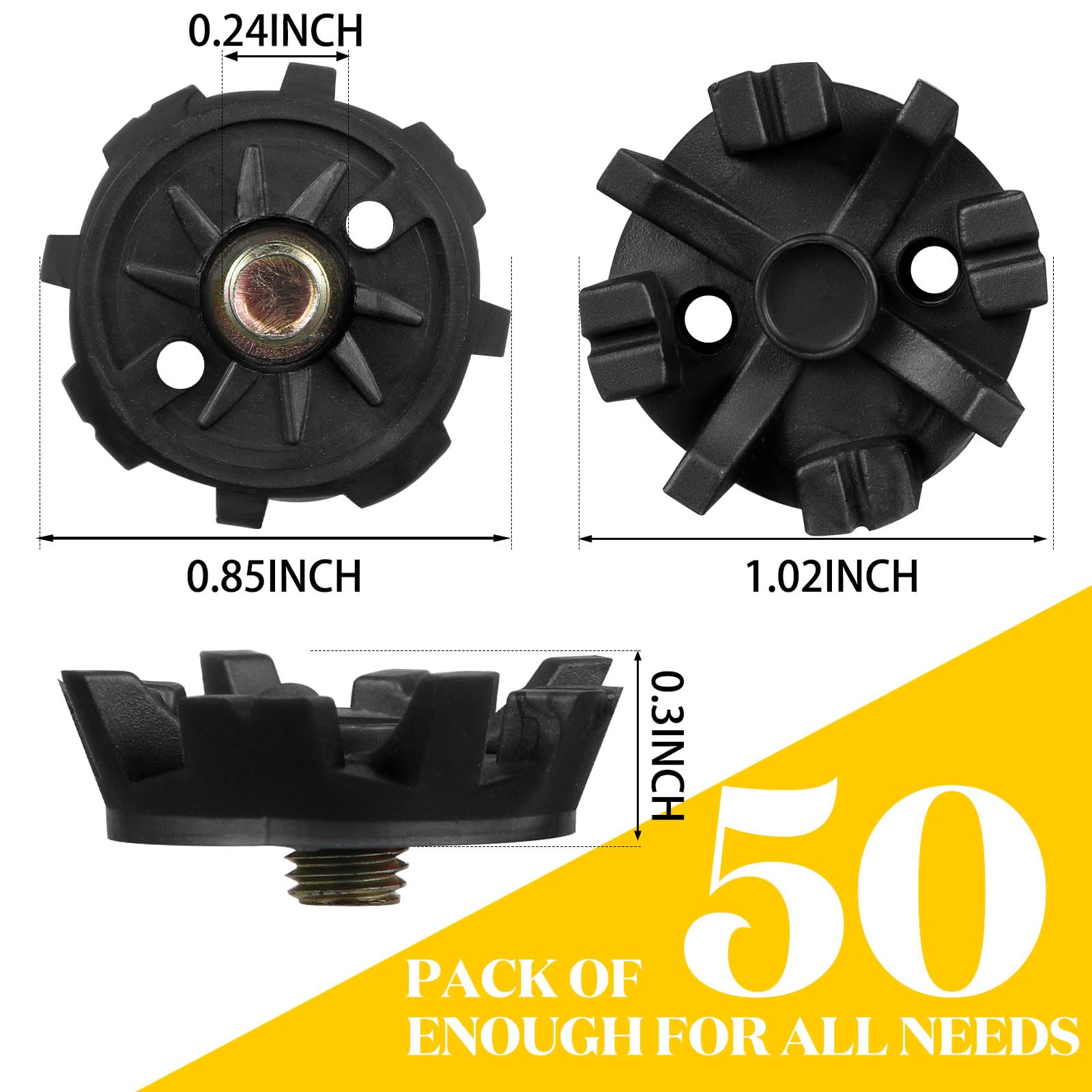 51 Pcs Golf Cleats Set - 50 Metal Thread Screw Golf Shoe Spikes (6mm) + 1 Cleat Spanner Tool | Replacement Cleats for Golf & Cricket Shoes | Perfect for Golfers & Athletes on the Course