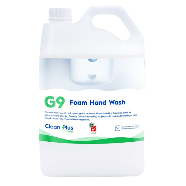 Clean Plus G9 Foaming Hand Wash - Antibacterial & Moisturizing Liquid Soap for Kitchen, Bathroom & Office - Refillable Pump Bottle (12oz) - Gentle on Skin, Kills 99.9% Germs - Ideal for Home, Restaurant & Healthcare Use