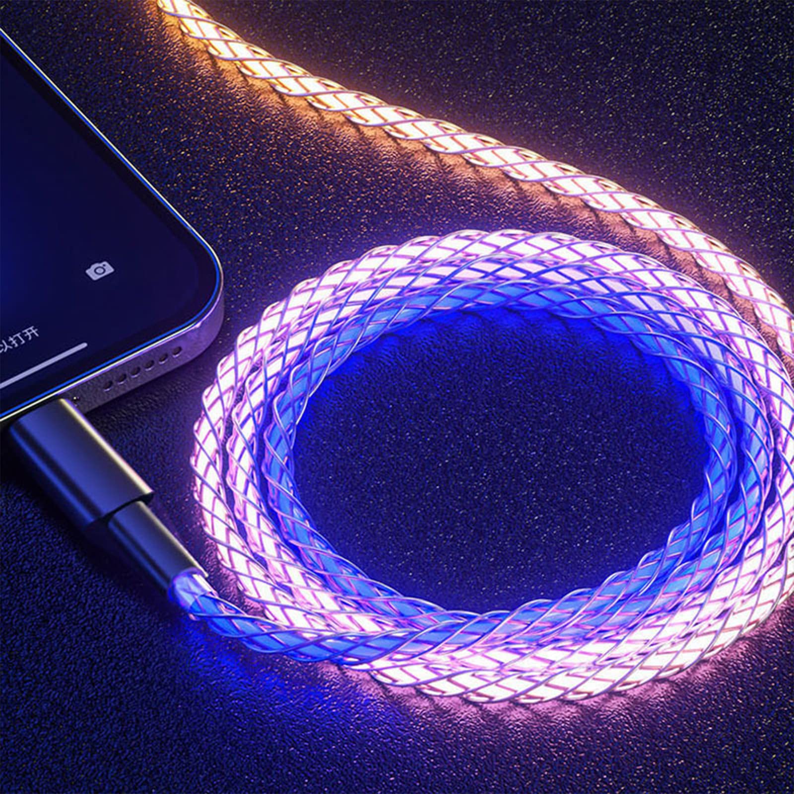 RGB USB C to USB C Fast Charging Cable 60W PD - Compatible with Samsung Galaxy S24/S23/A15/A25/A35/A55 & All Type C Devices - LED Light for Car & Night Use