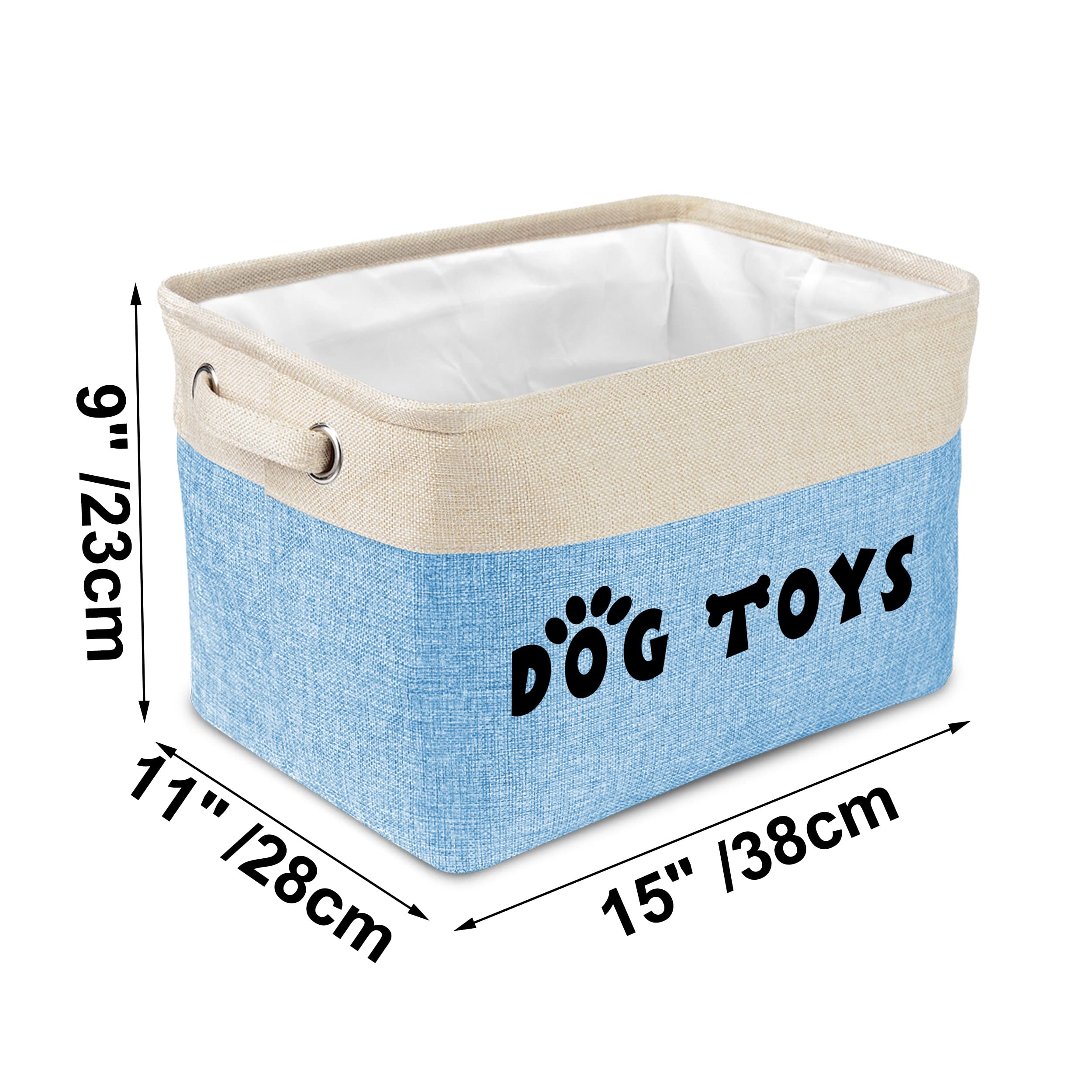 Collapsible Dog Toy Storage Basket with Comfortable Handles - Large Pet Organizer for Toys, Accessories, Leashes & Blankets (Blue, 15x11x9 Inches) - Perfect for Living Room, Bedroom & Pet Play Areas