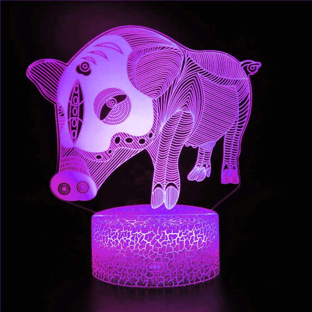 3D Pig Night Light LED Touch Switch Table Lamp - 7 Color Changing Optical Illusion Desk Decor for Kids Room, Nursery, Birthday Gift, Christmas Home Decoration | Perfect for Bedside, Study Desk, and Children's Playroom