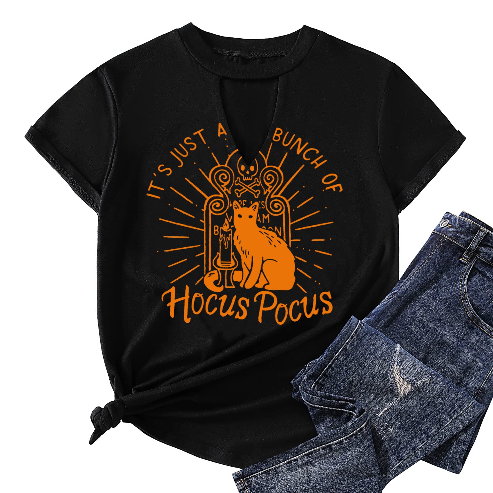 MAIHUN Halloween T-Shirt for Women - Hocus Pocus Sanderson Sisters Horror Movie Tee | Scary Squad Graphic Top for Halloween Parties & Horror Movie Nights