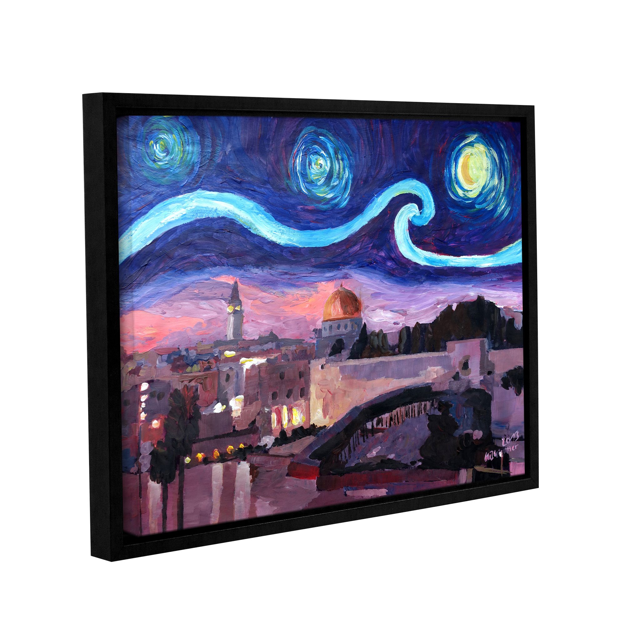 Marcus/Martina Bleichner 'Starry Night In Jerusalem Over Wailing Wall' Gallery Wrapped Floater-Framed Canvas Art Print - 24x32 Inches - Premium Wall Decor for Living Room, Bedroom & Office