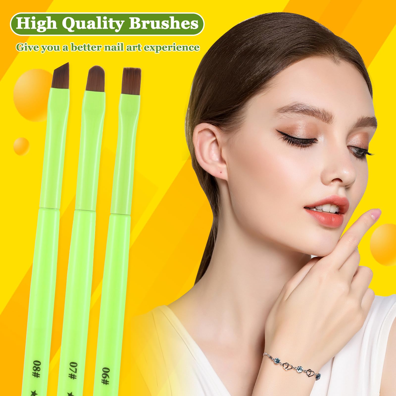3PCS Nail Clean Up Brushes - Acetone Resistant for Nail Art & Polish Mistakes (Fluorescent Green) - Perfect for Salon & Home Manicures