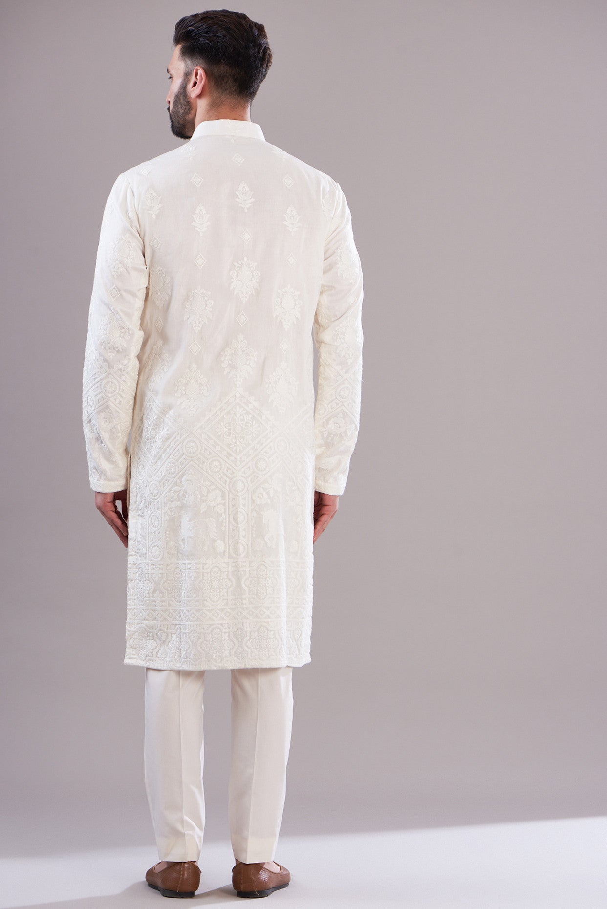 Elegant Ivory Embroidered Kurta for Women | Traditional Indian Threadwork Tunic | Perfect for Festivals, Weddings & Casual Wear