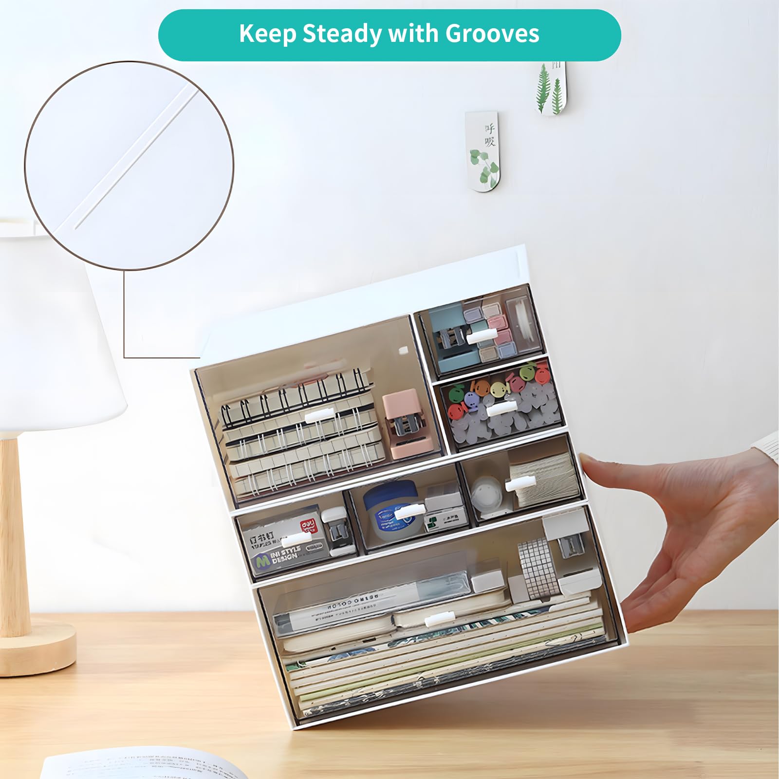 Stackable Plastic Desk Organizer with 4 Drawers - Office Supplies Storage, Makeup & Skincare Organizer, Sanitation Supplies Holder - Perfect for Home Office, Vanity Table & Bathroom Organization (White)