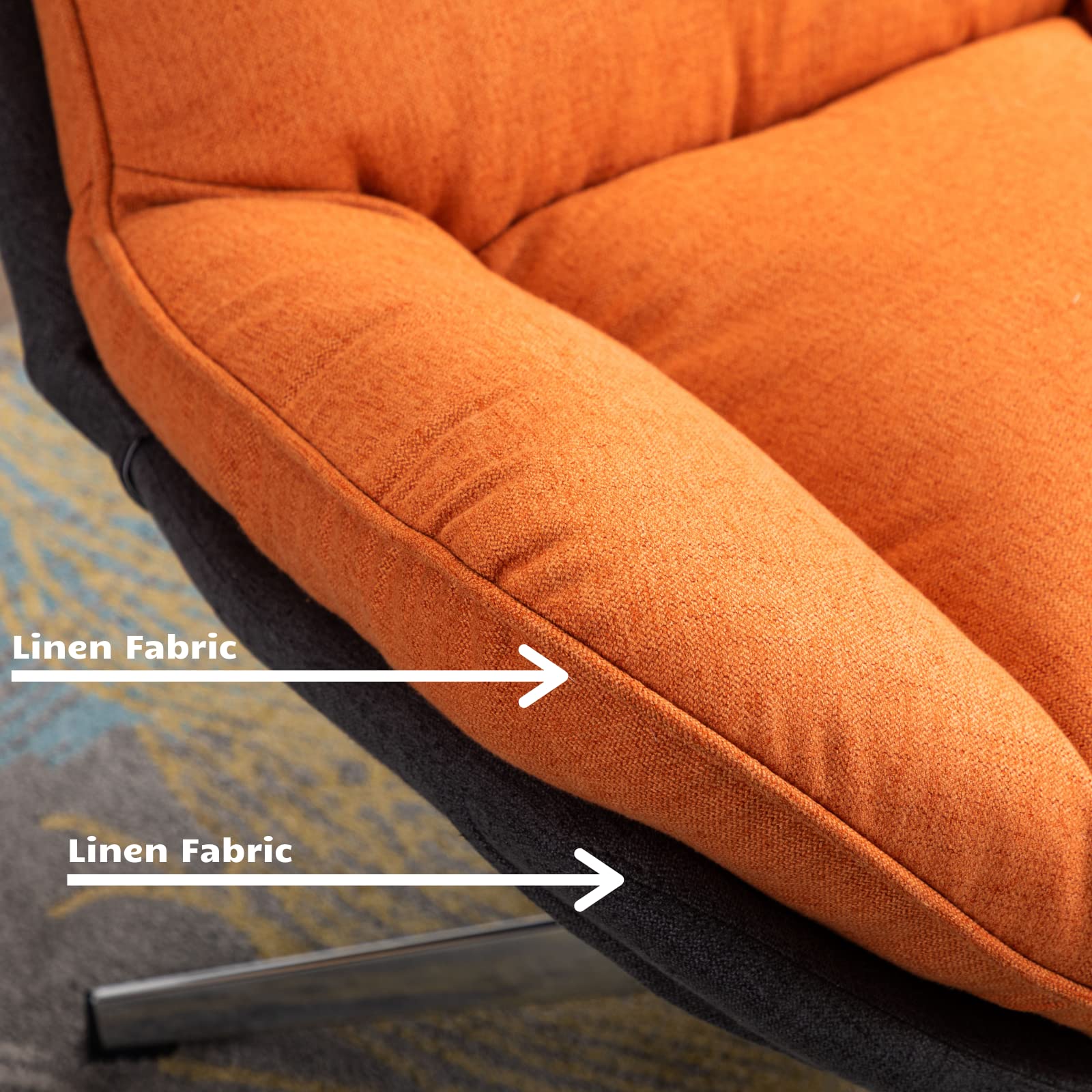 HEAH-YO Swivel Accent Chair - Modern Upholstered Linen Living Room Chair with Backrest, Armless Reading Chair for Bedroom & Office - Comfortable Orange Lounge Chair for Relaxing, Reading & Small Spaces