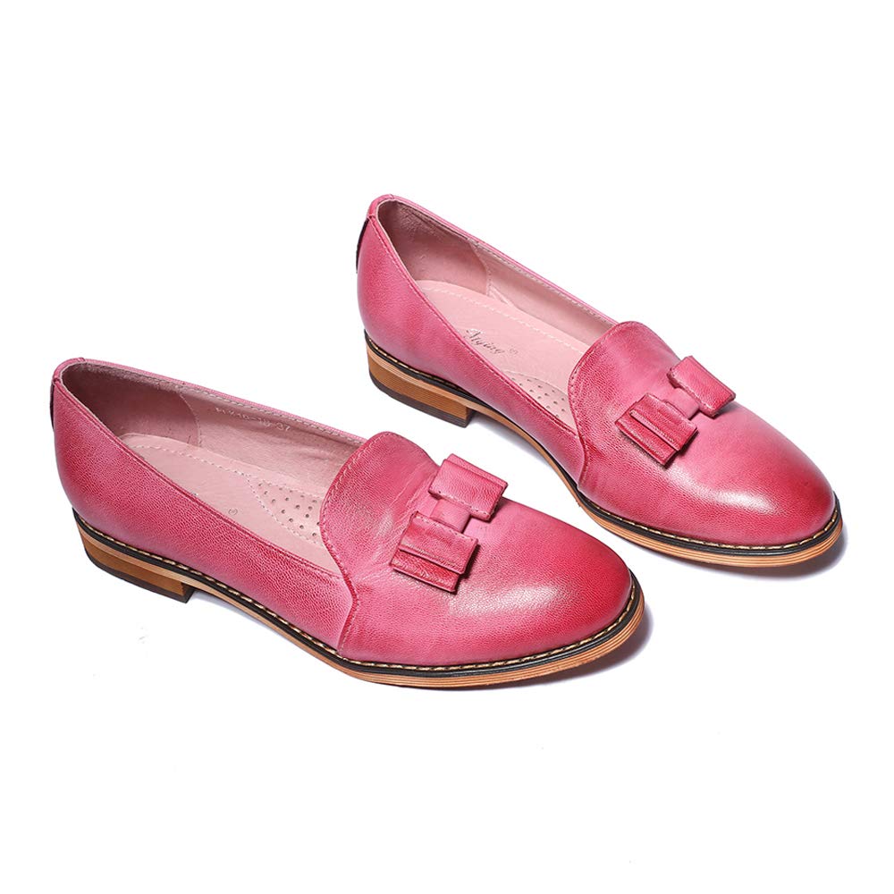 Women's Leather Bow Penny Loafers - Business Casual Slip-On Flats for Office Work | Comfortable & Stylish Ladies Shoes for Professional & Everyday Wear