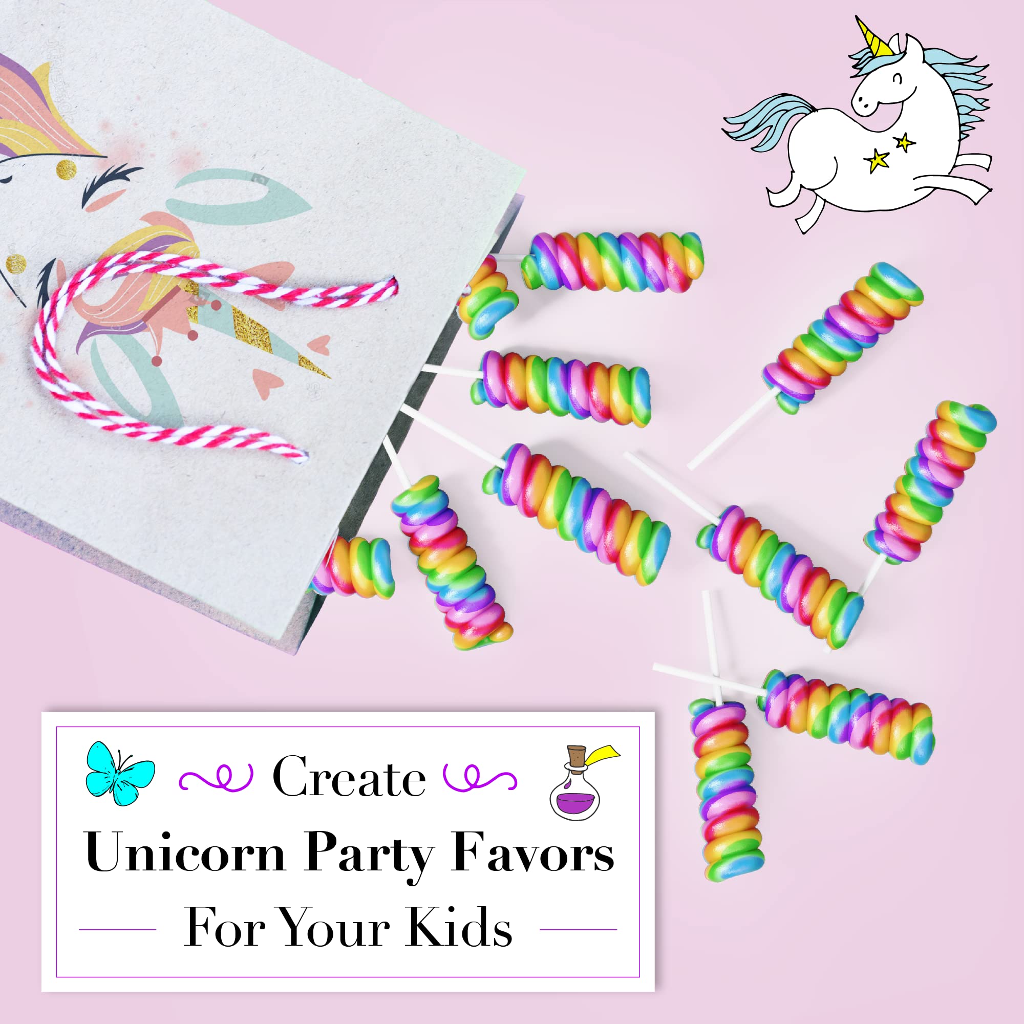 Unicorn Lollipops Individually Wrapped (20 Pack) - Rainbow Colored Candy for Unicorn Birthday Party Favors, Goodie Bags & Decorations - Perfect for Kids Birthday Parties, Baby Showers & Themed Events