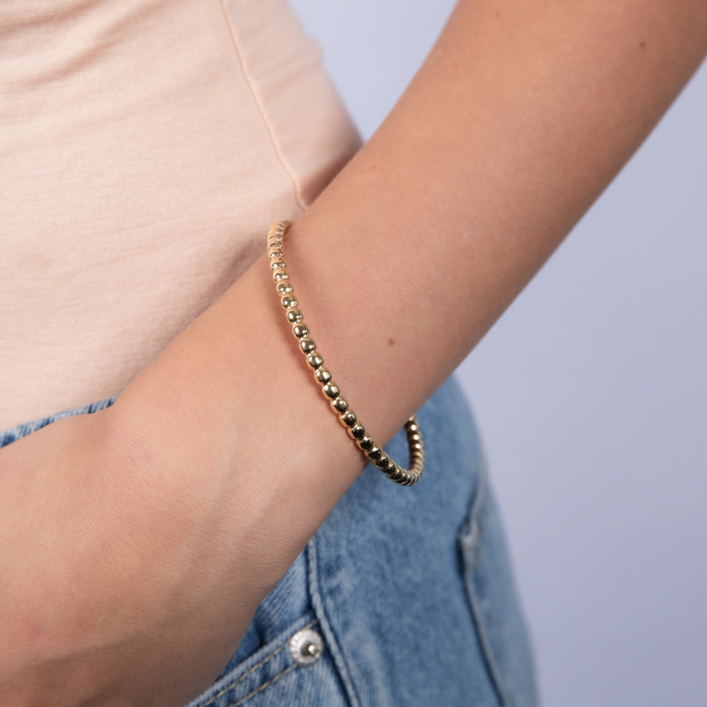 9ct Yellow Gold 4mm Bubble 65mm Bangle Bracelet for Women - Elegant Stackable Jewelry for Everyday Wear & Special Occasions
