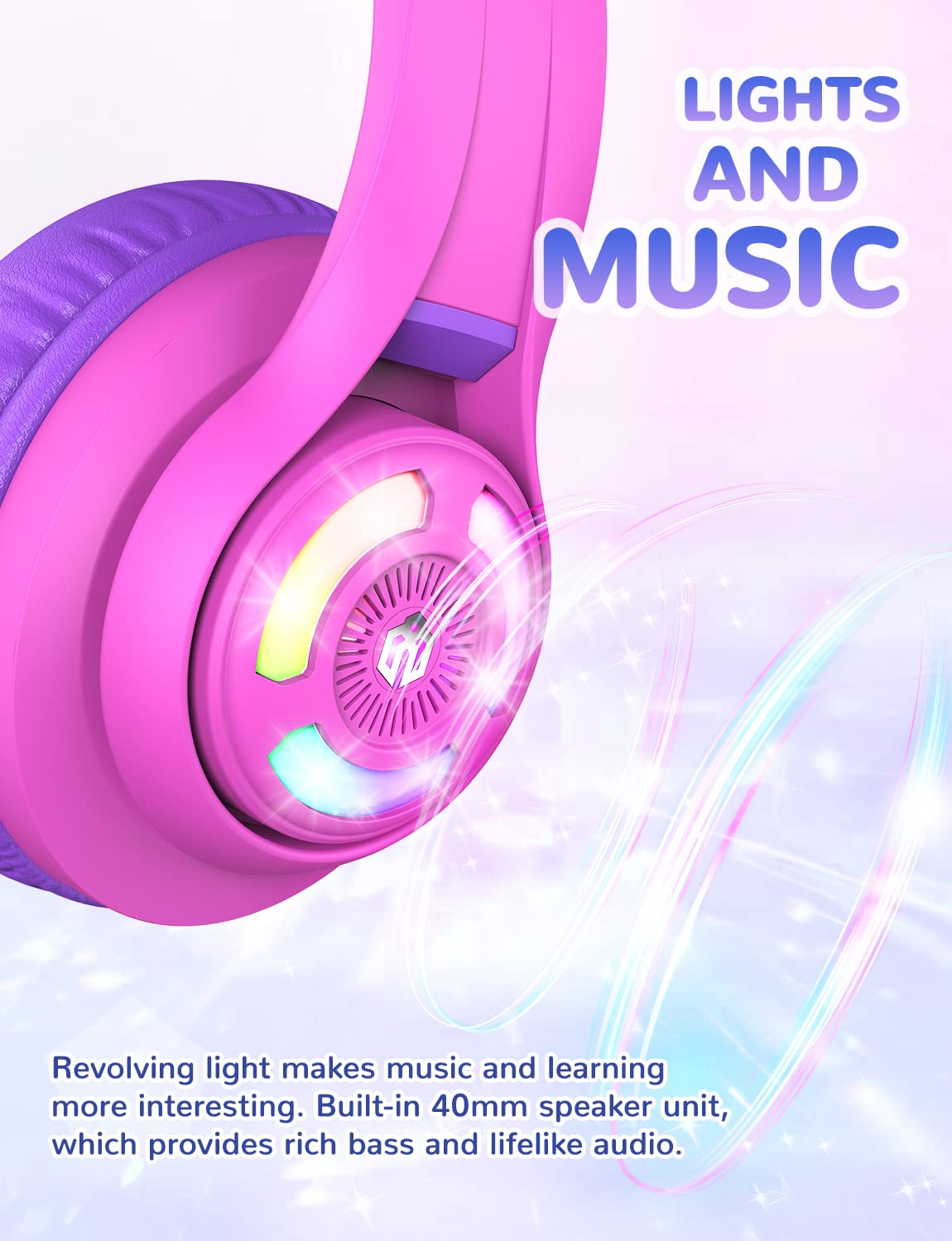 iClever Cat Ear Kids Bluetooth Headphones with LED Lights - 85dB Safe Volume Limited, 50H Playtime, Bluetooth 5.2, USB-C Charging - Wireless Headphones for Children, Perfect for Travel, iPad, Tablet & School (Meow Macaron Hot Pink)