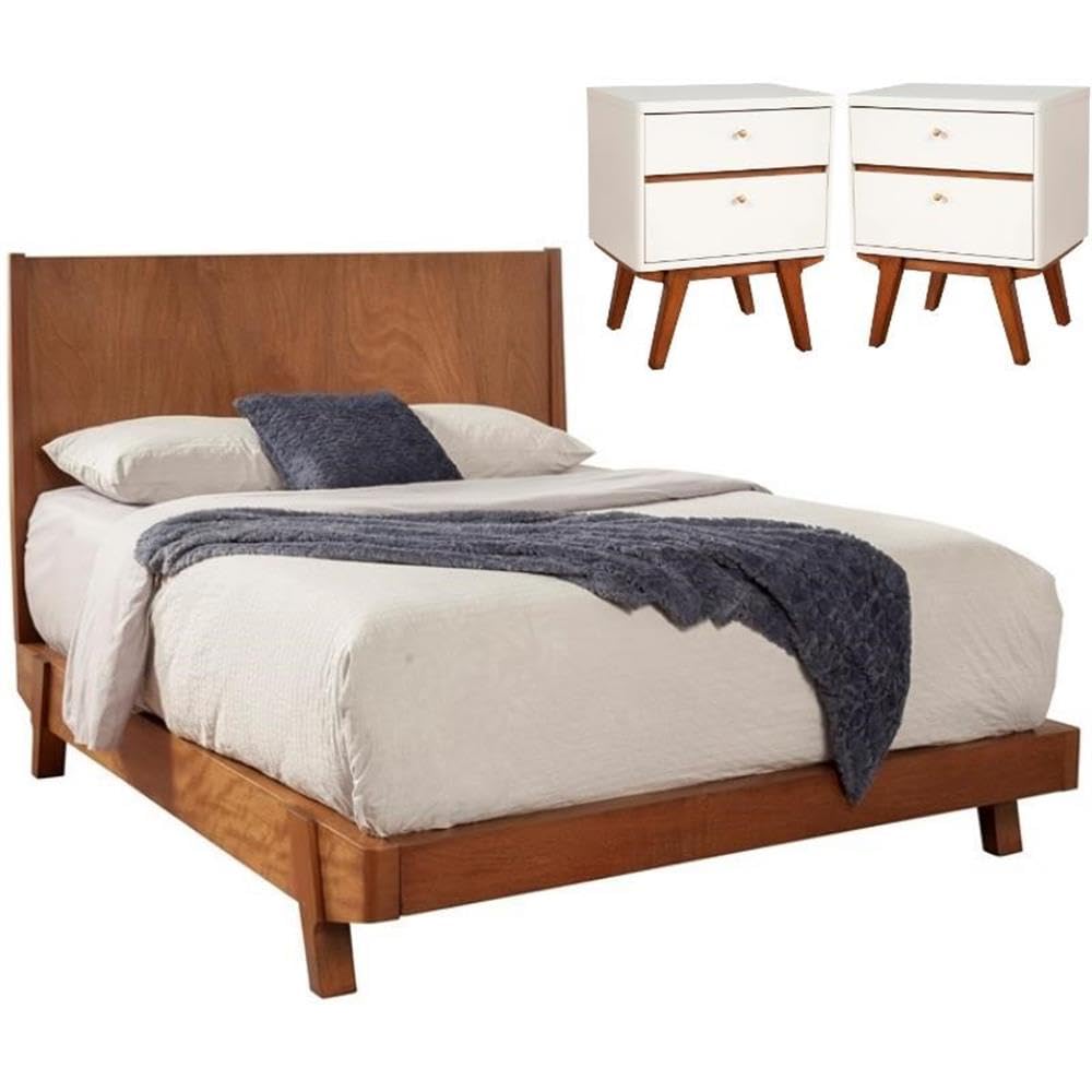 Home Square 3-Piece Bedroom Set - King Size Wood Platform Bed with 2 Nightstands | Modern Bedroom Furniture for Master Suite & Guest Room