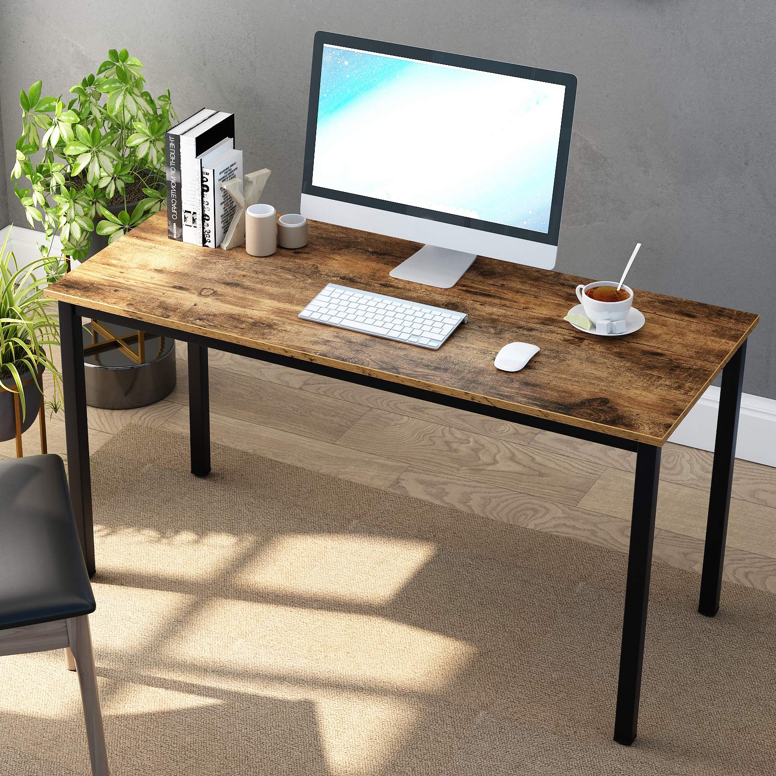 DlandHome 47 inch Rustic Brown Computer Desk - Home Office Desk, Study Desk, Gaming Desk with Sturdy Workstation for Small Spaces | Perfect for Remote Work, Online Classes & PC Gaming Setup