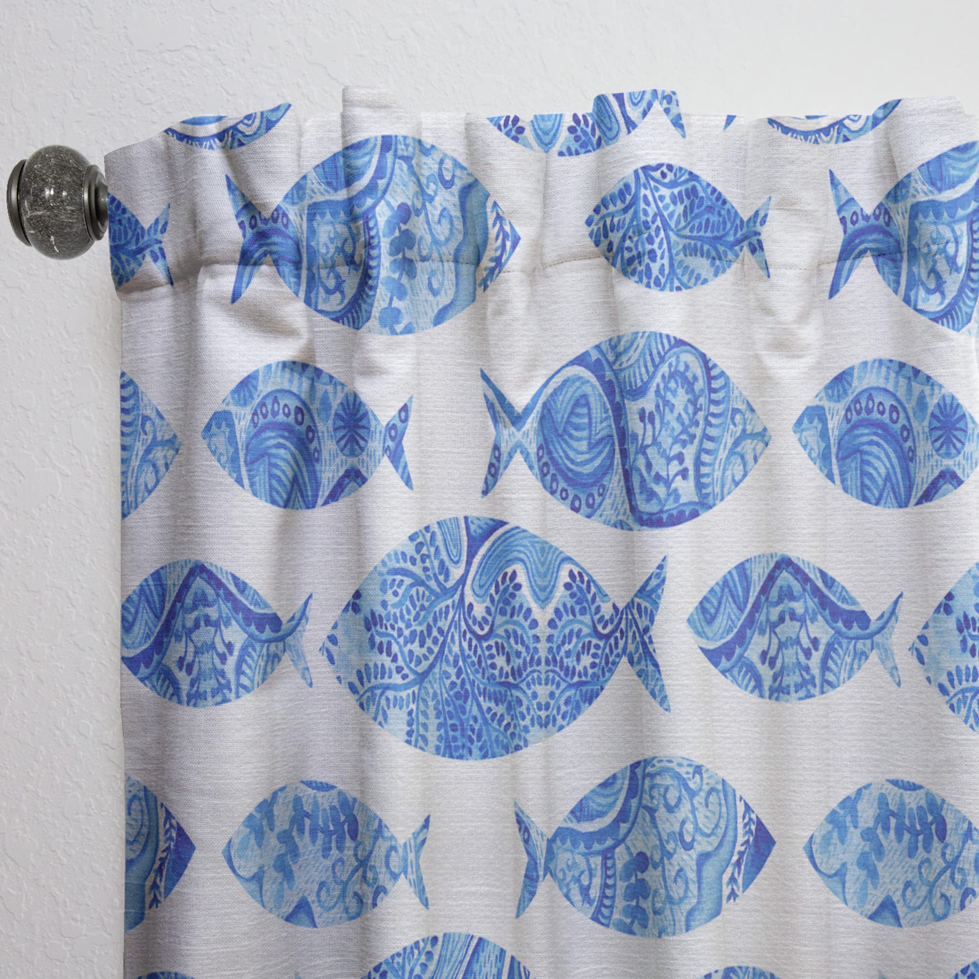DesignQ Thermal Insulated Blackout Curtains - Seamless Fish Pattern Single Panel (52x120 Inches) for Bedroom & Living Room - Noise Reducing & Energy Saving Window Drapes