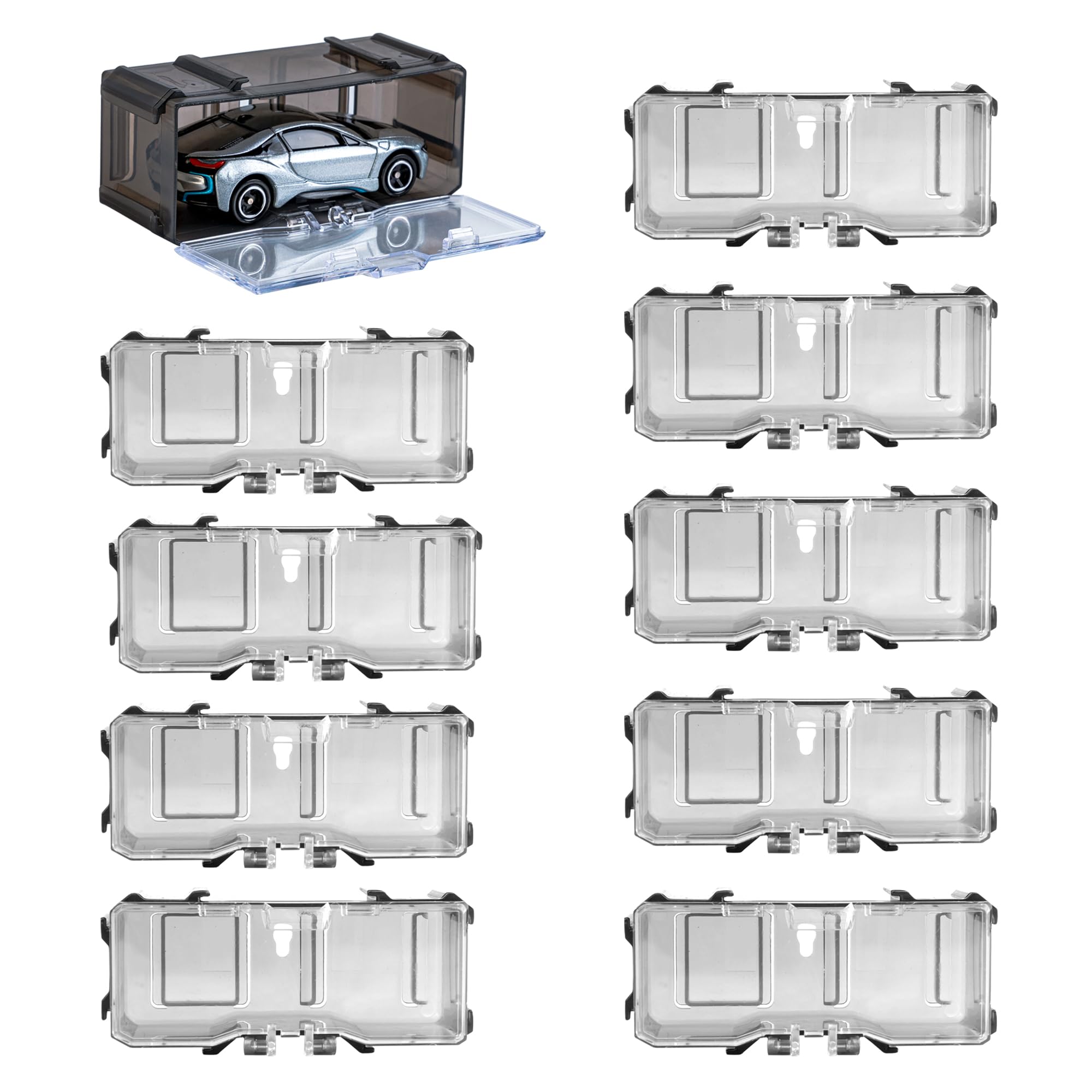 Hot Wheels Car Storage Case - 10-Piece Black Organizer for Matchbox & 1/64 Scale Toy Cars | Stackable Display & Toy Vehicle Organizer for Kids' Room, Playroom, or Collectors' Showcase