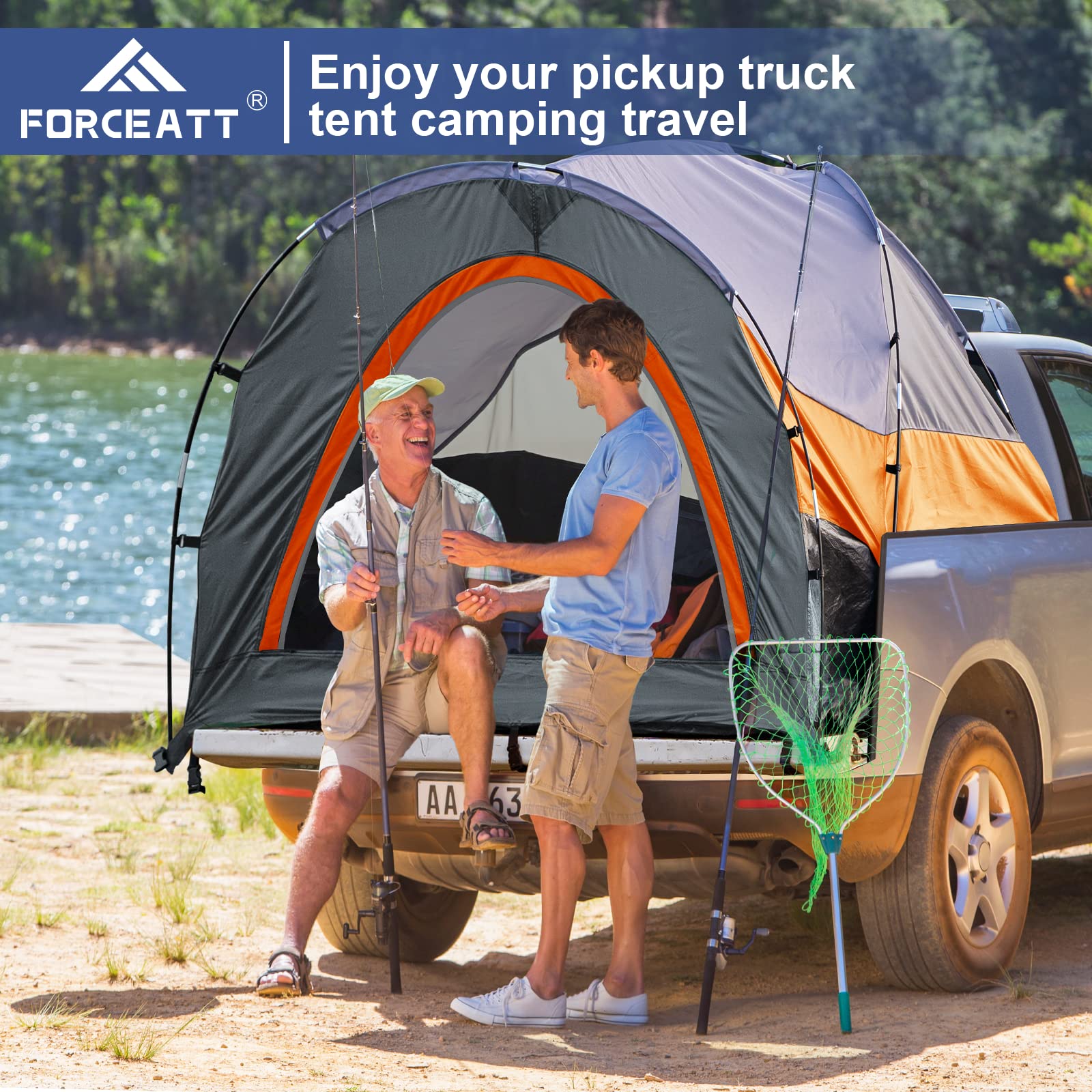 Forceatt Waterproof Truck Bed Tent for 5’-6.5’ Pickup Trucks - PU2000mm Rainproof Camping Shelter, Easy Setup 2-Person Portable Tent for Outdoor Adventures, Camping, Hiking & Fishing | Perfect for Road Trips, Tailgating & Backcountry Exploration