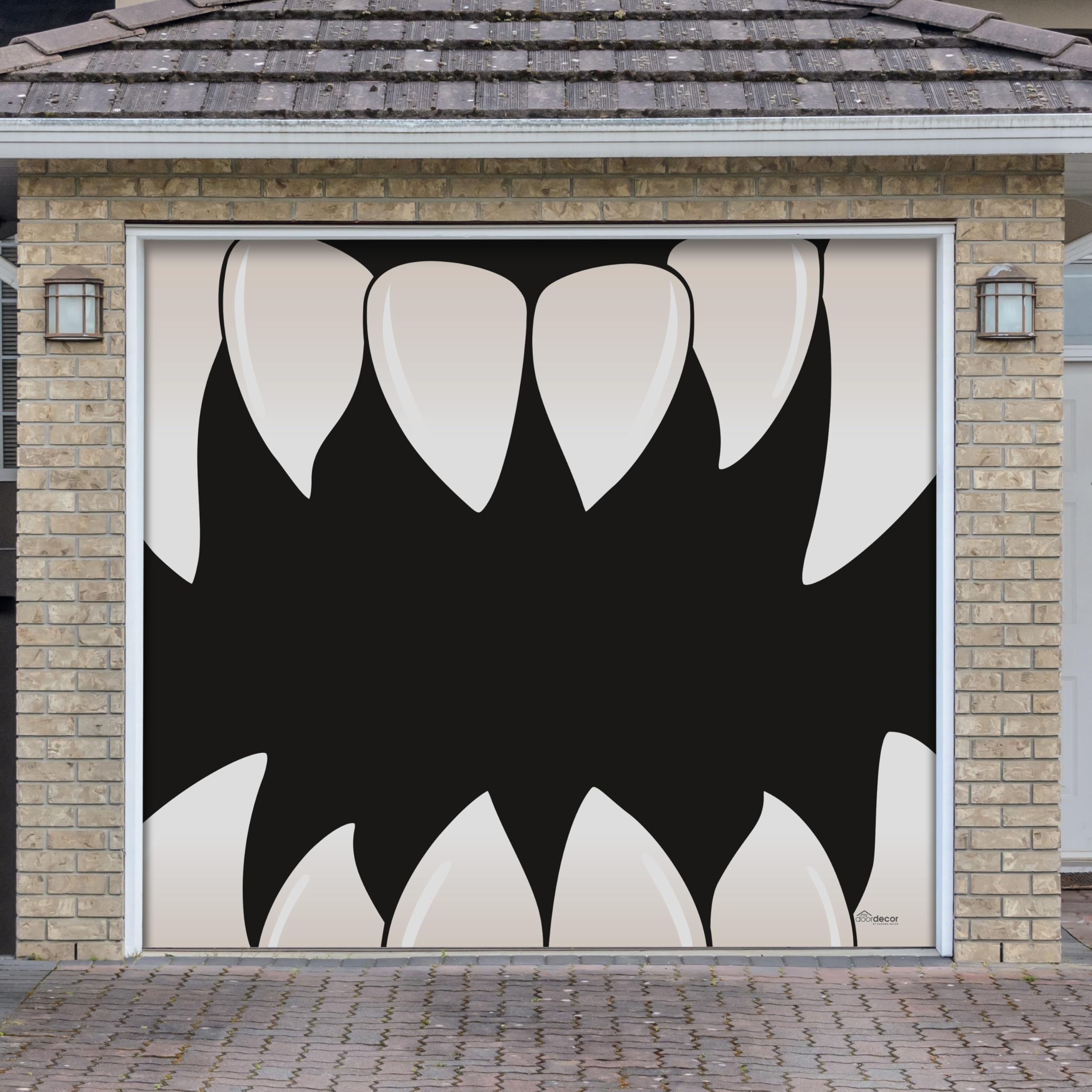 7' x 8' Scary Teeth Halloween Garage Door Banner - Spooky Outdoor Decor for Haunted House, Yard & Party - Perfect for Halloween Decorations & Trick-or-Treat Scare