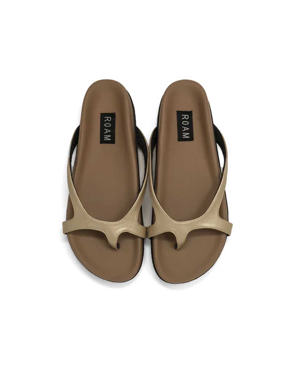 ROAM Women's Demi Thong Vegan Leather Sandals - Gold | Comfortable & Stylish Summer Sandals for Beach, Vacation & Casual Outings