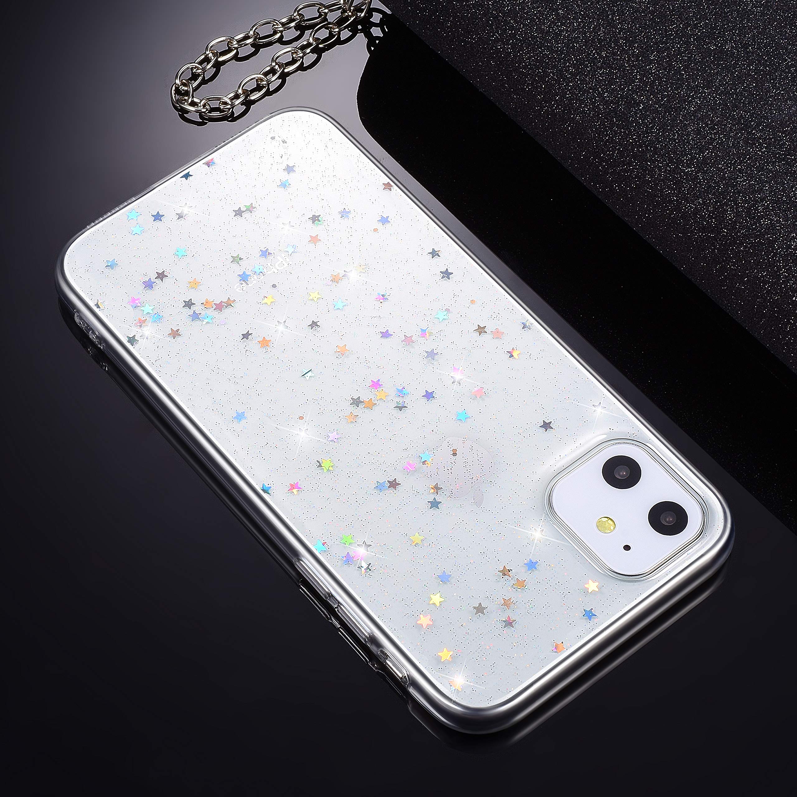 QLTYPRI Spark Glitter iPhone 12 Pro Max Case (6.7 inch) - Cute Shining Bling Star Design, Ultra Slim Shockproof Transparent Soft TPU Protective Cover - Perfect for Everyday Use, Parties, and Gift Giving