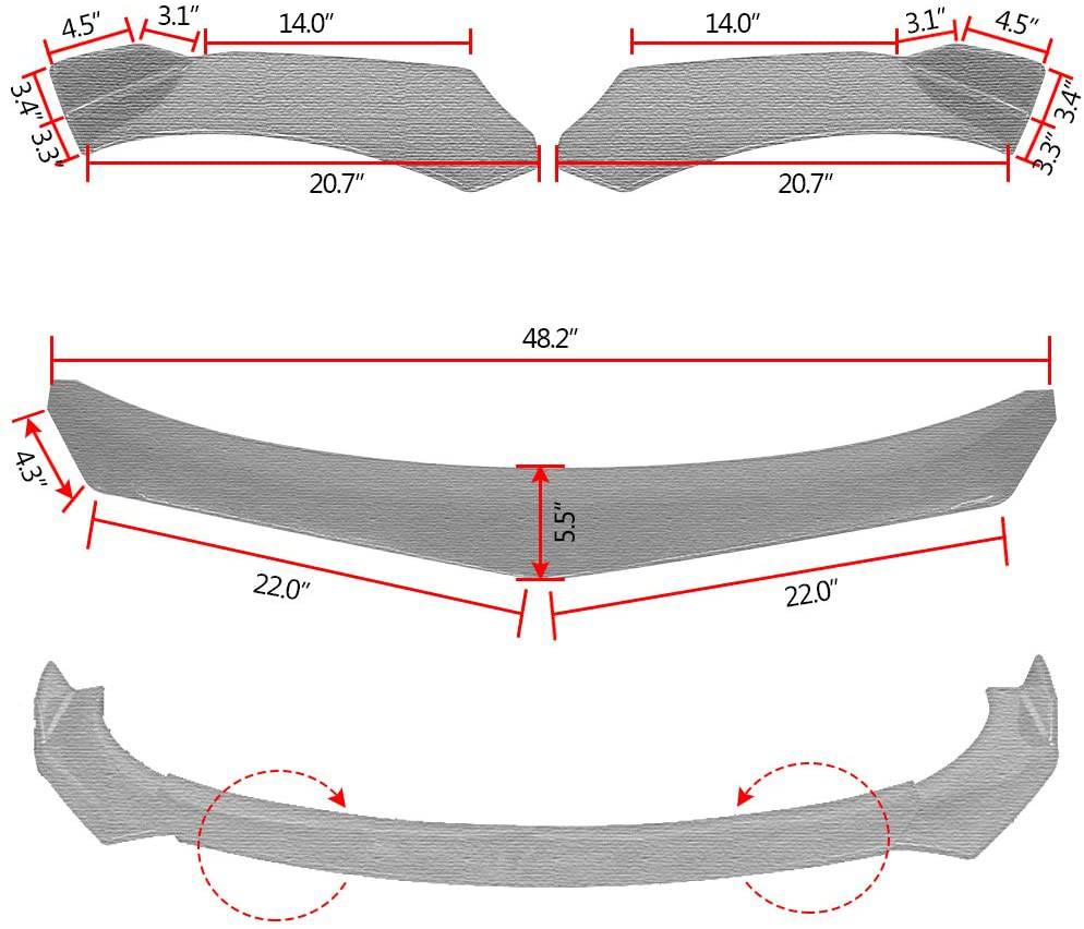 Universal 3PC Adjustable Front Bumper Lip Spoiler for Most Vehicles - V2 Style | Enhances Aerodynamics & Sporty Look for Sedans, Coupes, and Hatchbacks