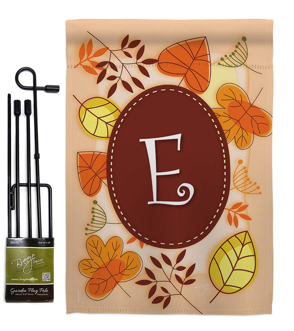 Autumn Monogram Garden Flag Set with Stand - Fall Harvest Decor for Yard