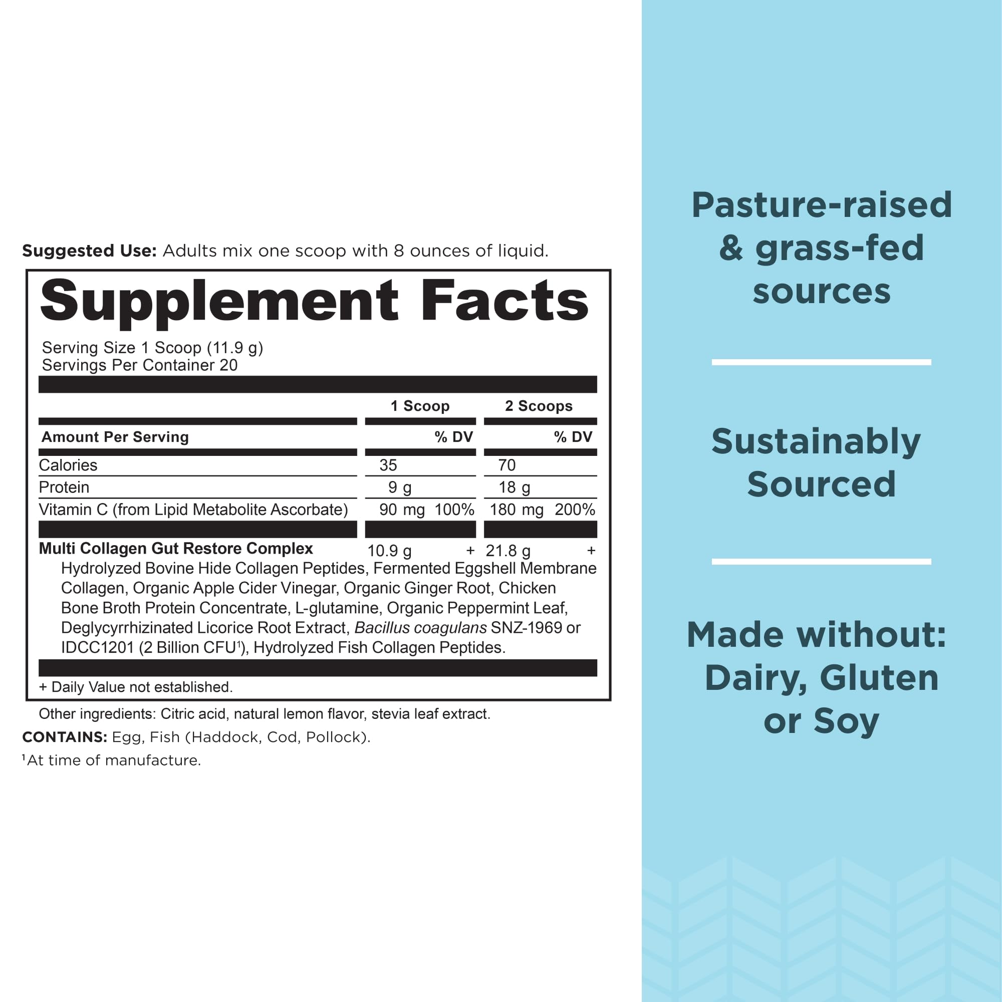 Ancient Nutrition Multi Collagen Protein Powder with Hydrolyzed Collagen Peptides - Supports Healthy Hair, Skin & Nails - Gut Restore Formula with Lemon Ginger, Apple Cider Vinegar & Vitamin C - 8.4 oz - Perfect for Daily Wellness Routine & Post-Workout Recovery