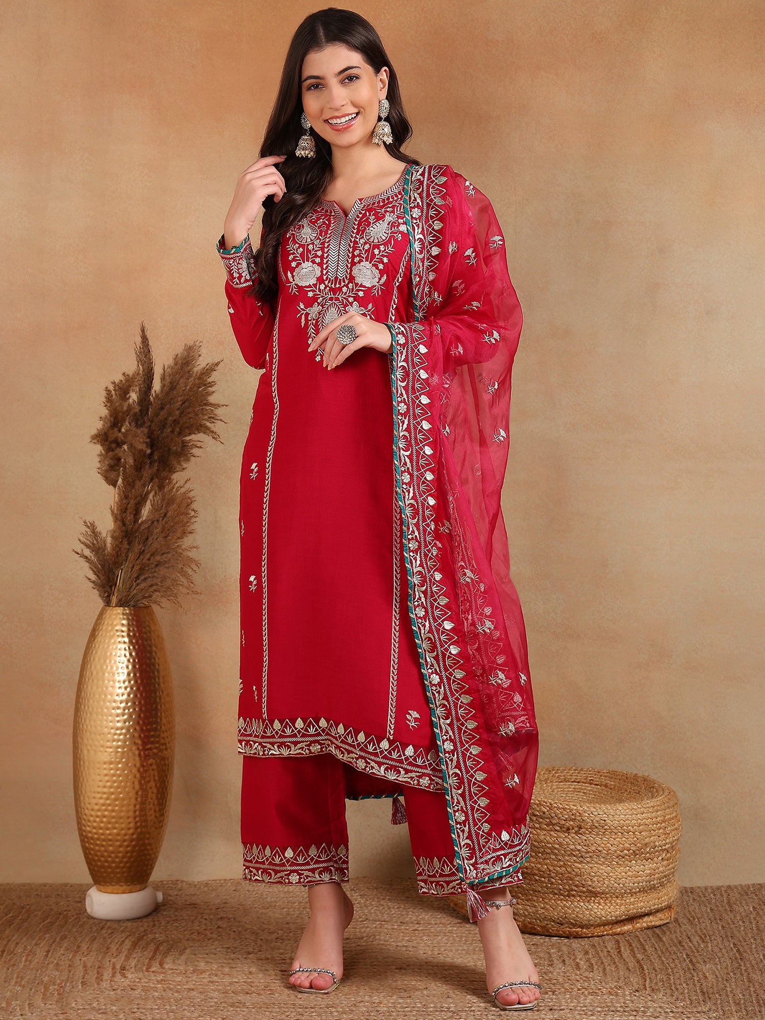 Elegant Pink Silk Blend Designer Kurta Set for Women | Stylish Indian Ethnic Wear for Parties, Weddings & Festivals