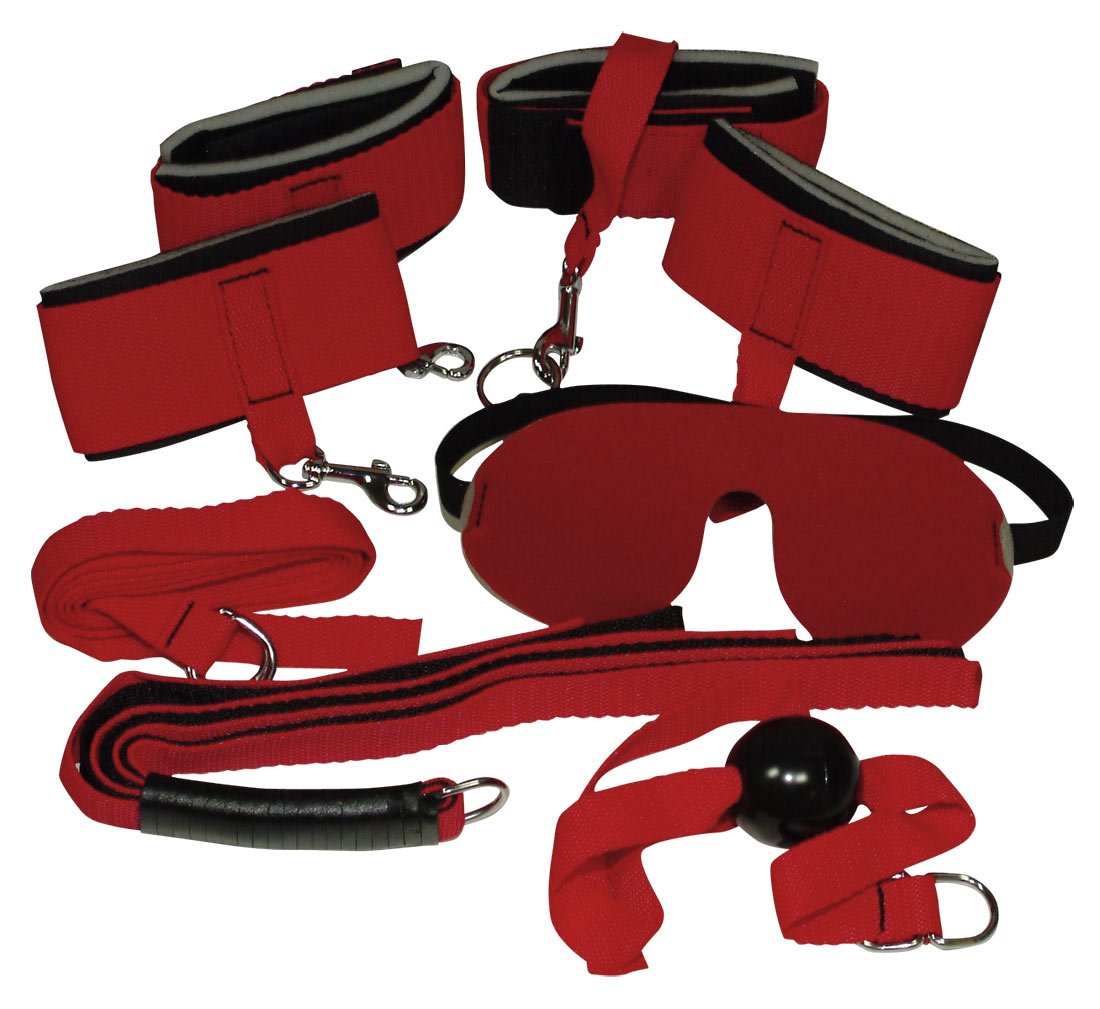 5-Piece Bondage Kit - Premium Red Leather Restraint Set for Couples (Handcuffs, Ankle Cuffs, Collar) - BDSM, Role Play, Spice Up Your Bedroom