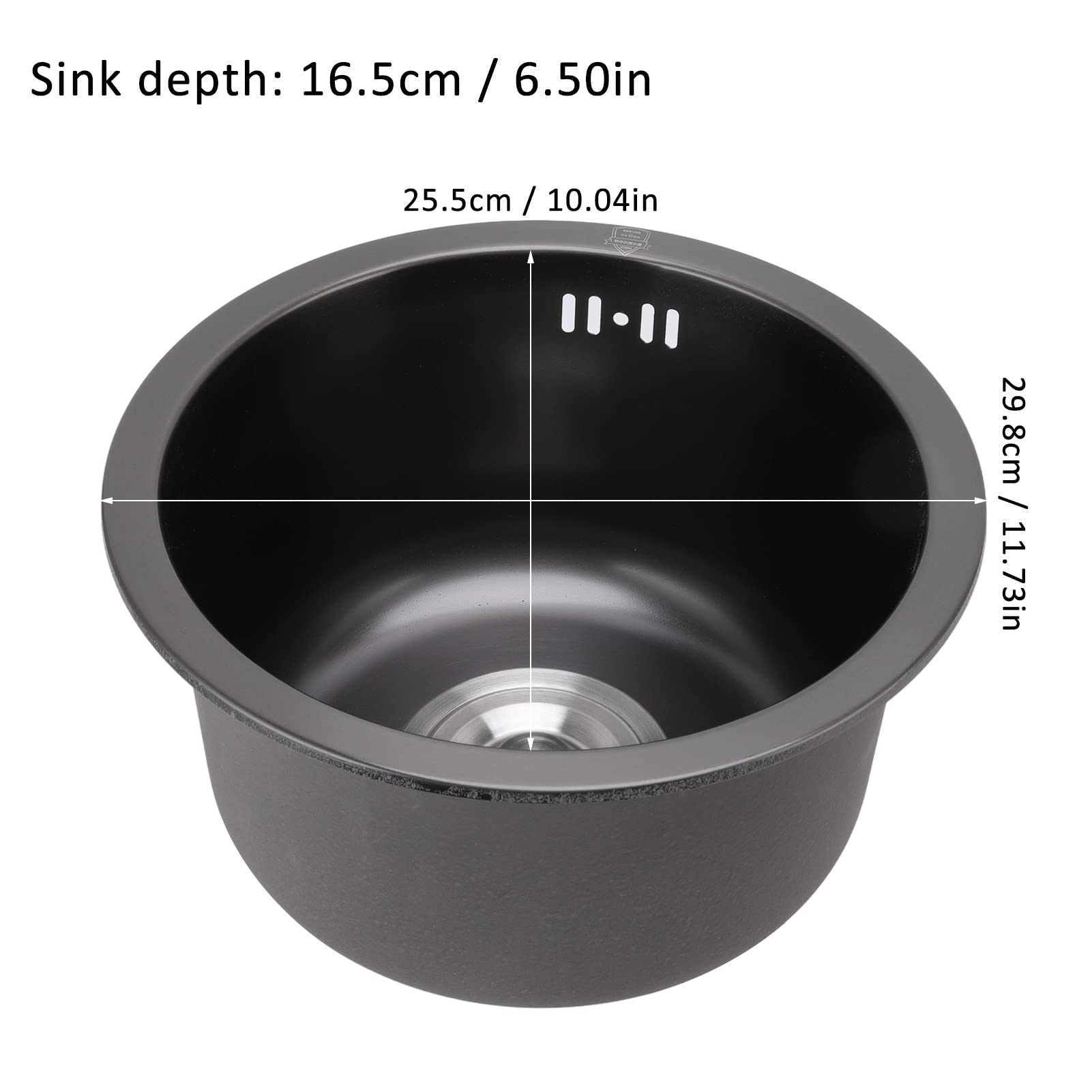 Mini Round Stainless Steel Kitchen Sink Bar - Single Bowl with Drain Accessories | Nano Black Multifunctional Sink for Home | Perfect for Small Kitchens, RV Bars & Compact Spaces