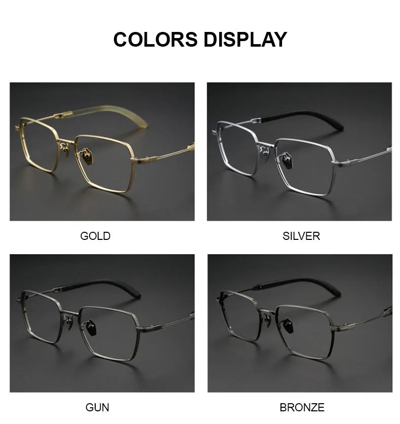 Stylish Men's Full Rim Square Titanium Eyeglasses Frame 2328 with Horn Temples - Lightweight Durable Glasses for Work, Reading & Fashion