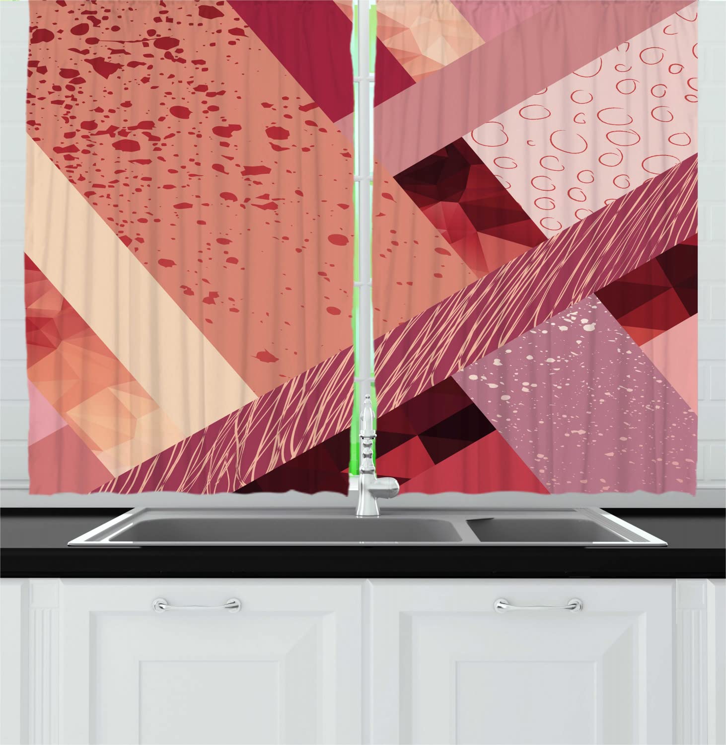 Ambesonne Abstract Long Kitchen Curtains - Modern Geometric Print Drapes with Rod Pocket, 55