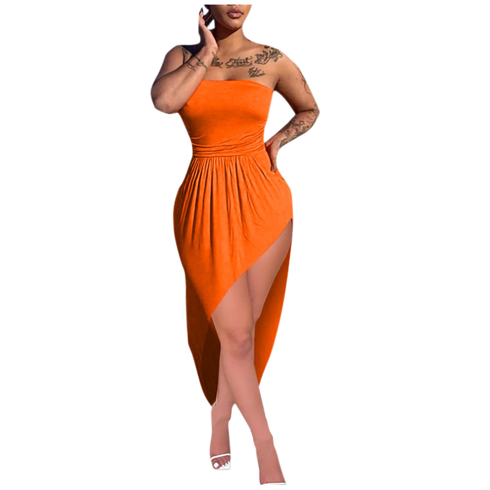 Women's Solid Color Sleeveless Ruched Tie-Front Maxi Dress - Summer Beach Wedding Party Cocktail Evening Wear