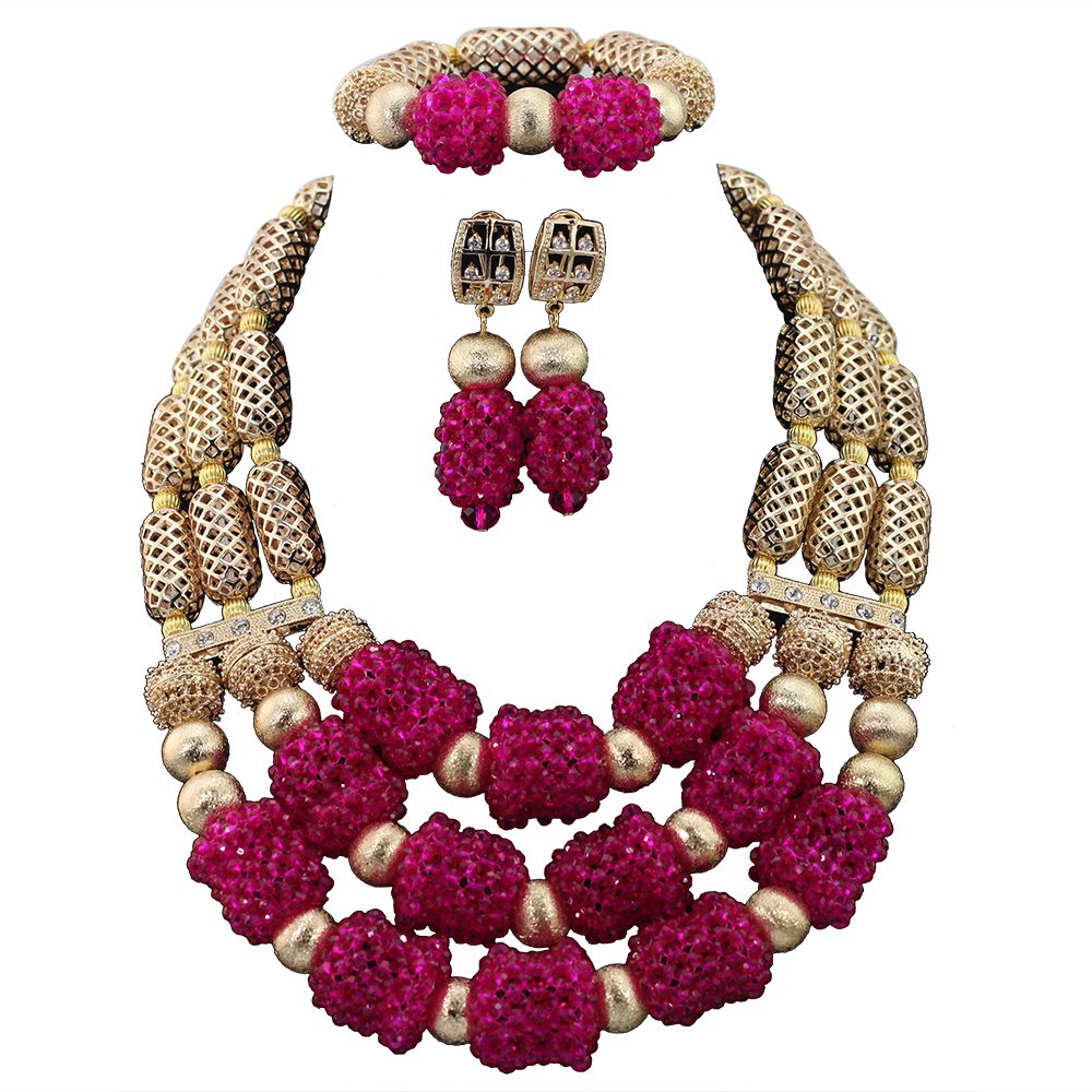 Red Beads Statement Necklace Set for Women | Dubai Gold African Nigerian Beaded Jewelry | Elegant Wedding & Special Occasion Accessories | Perfect for Bridal, Party & Cultural Events