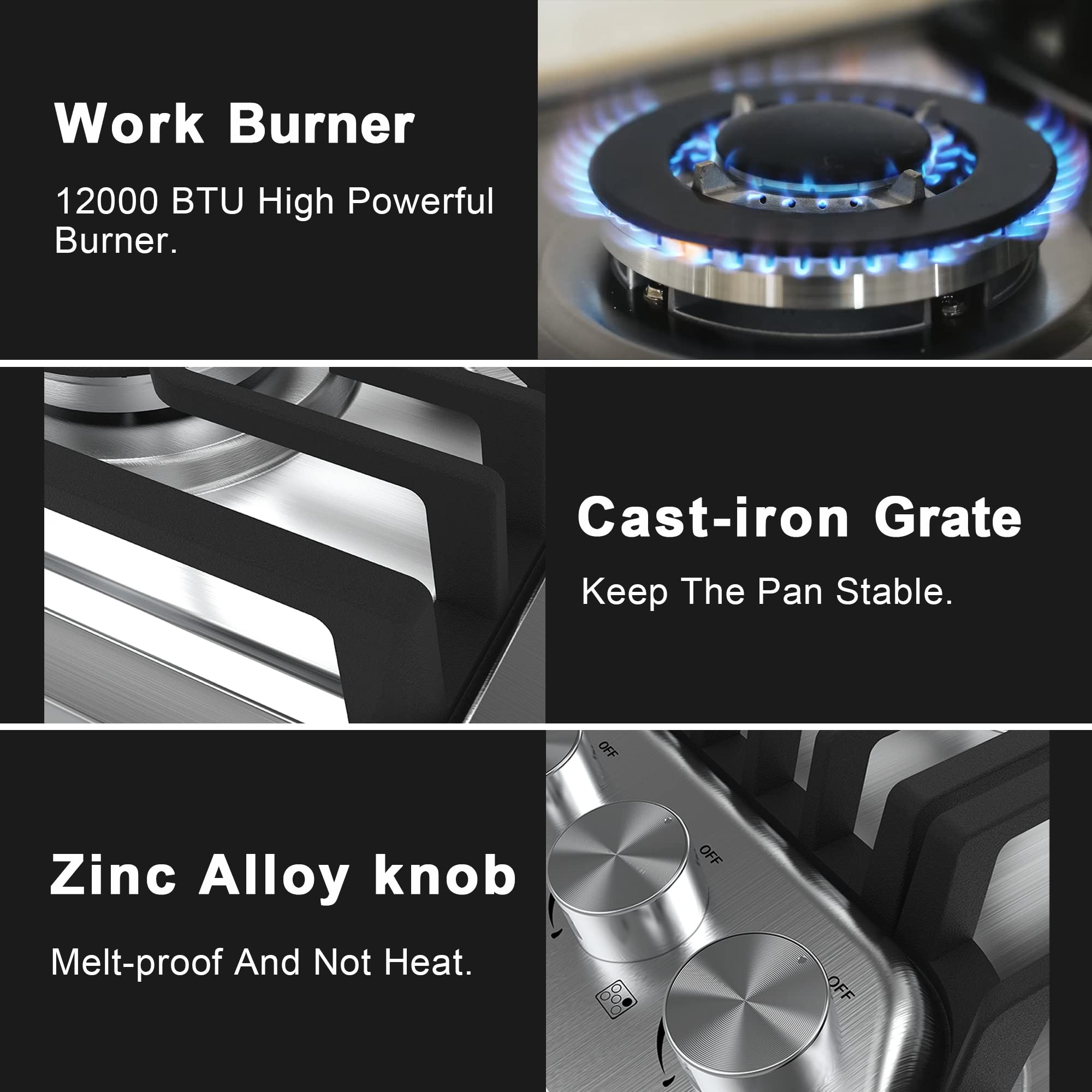 36 Inch 5-Burner Gas Cooktop with Reversible Cast Iron Grill/Griddle - NG/LPG Convertible, Thermocouple Protection, Stainless Steel - Perfect for Home Kitchen, Outdoor Cooking & RV Use
