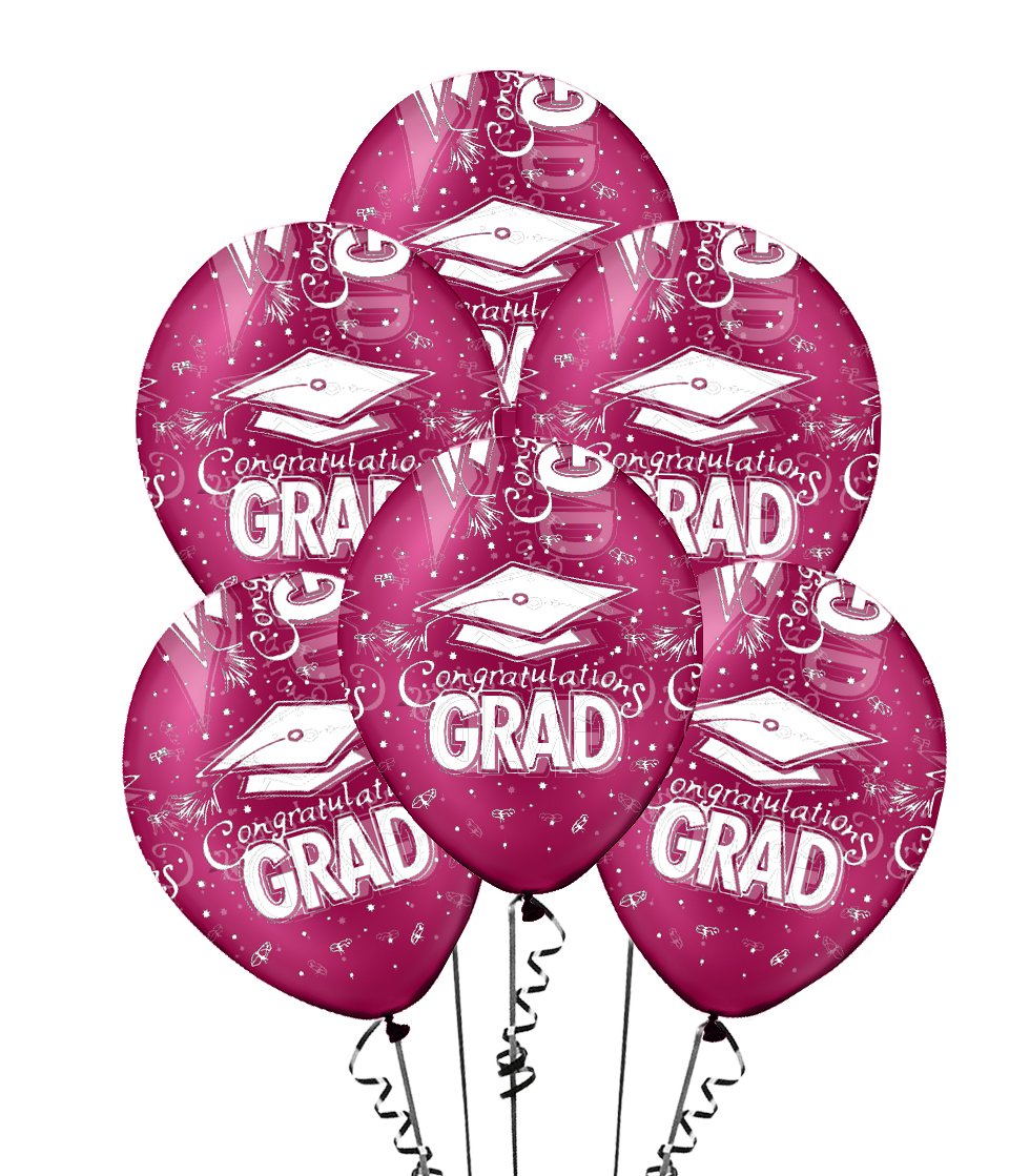 PMU Premium Crystal Burgundy Graduation Balloons with All-Over Print White Graduation Caps - Confetti & Streamers | 25 Latex Balloons per Pack | Graduation Party Decorations for Commencement, Diploma Ceremony & School Celebration