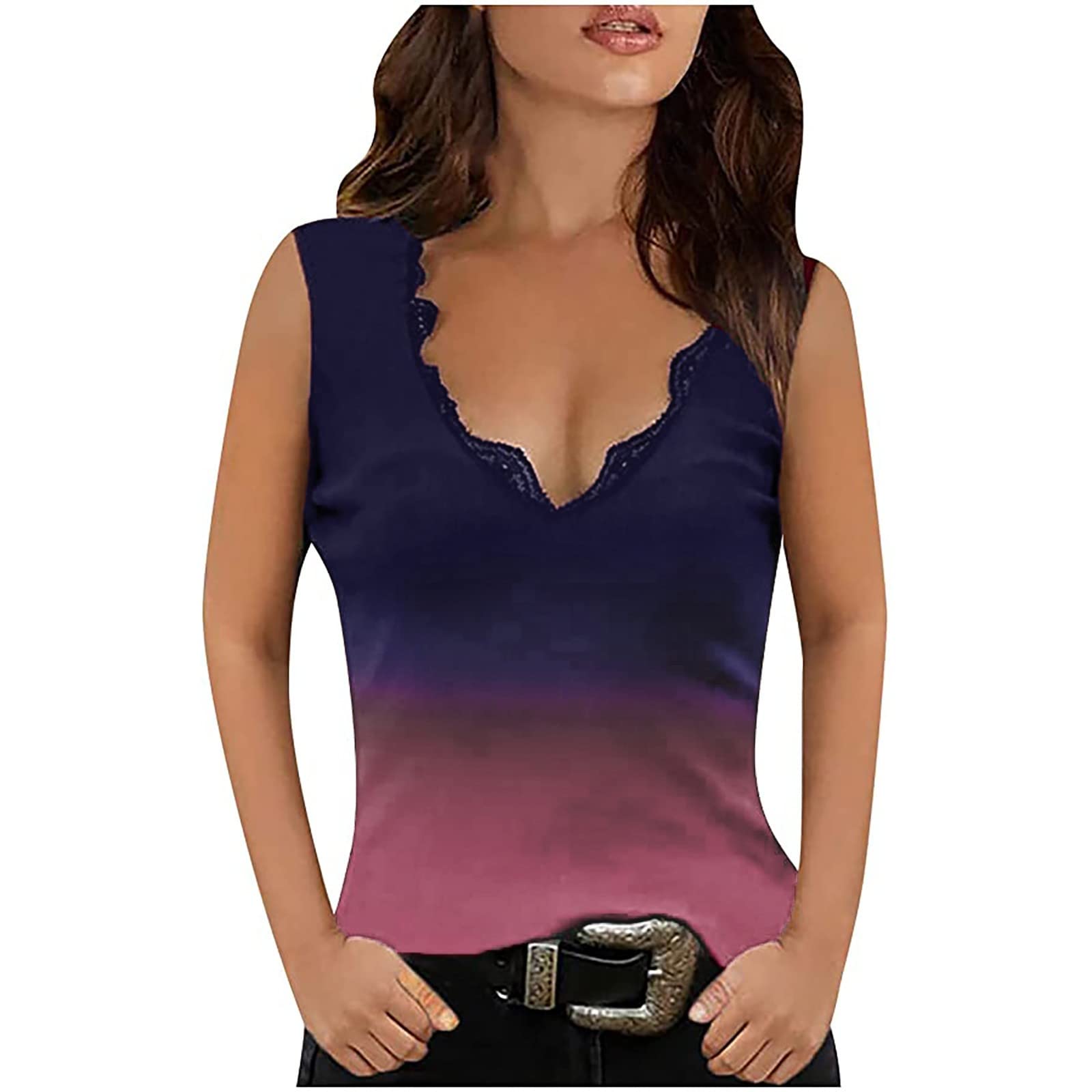 CTEEGC Women's V-Neck Sleeveless Tie-Dye Tunic Tops - Color Block Blouse & Casual Summer Tank Tops for Beach, Yoga, and Everyday Wear
