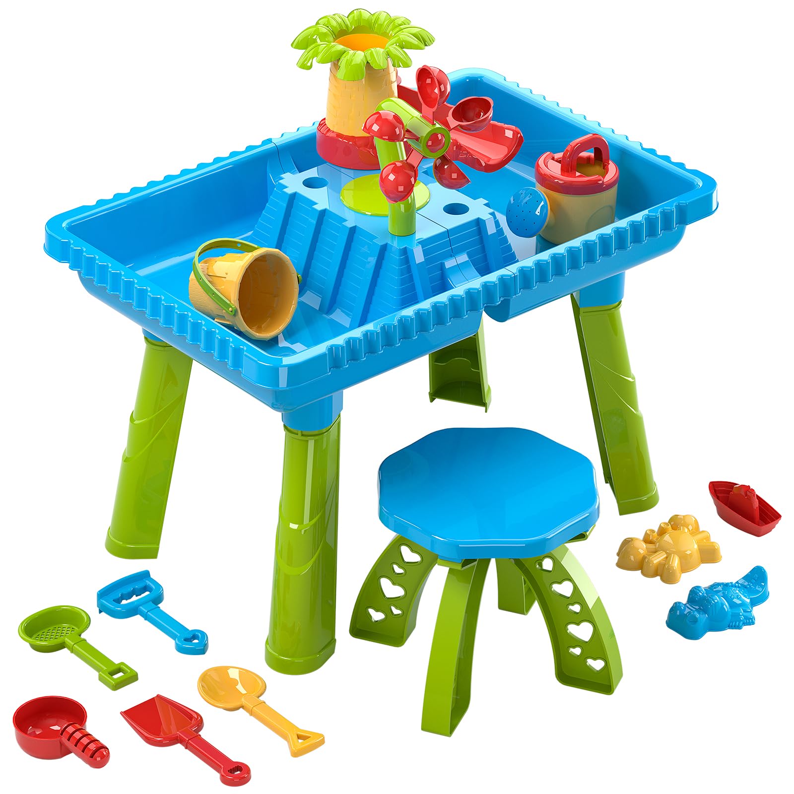 TEMI 27-Piece Sand and Water Play Table for Toddlers - Outdoor Sensory Activity Table with Accessories for Kids, Perfect for Summer Beach, Backyard, and Garden Playtime